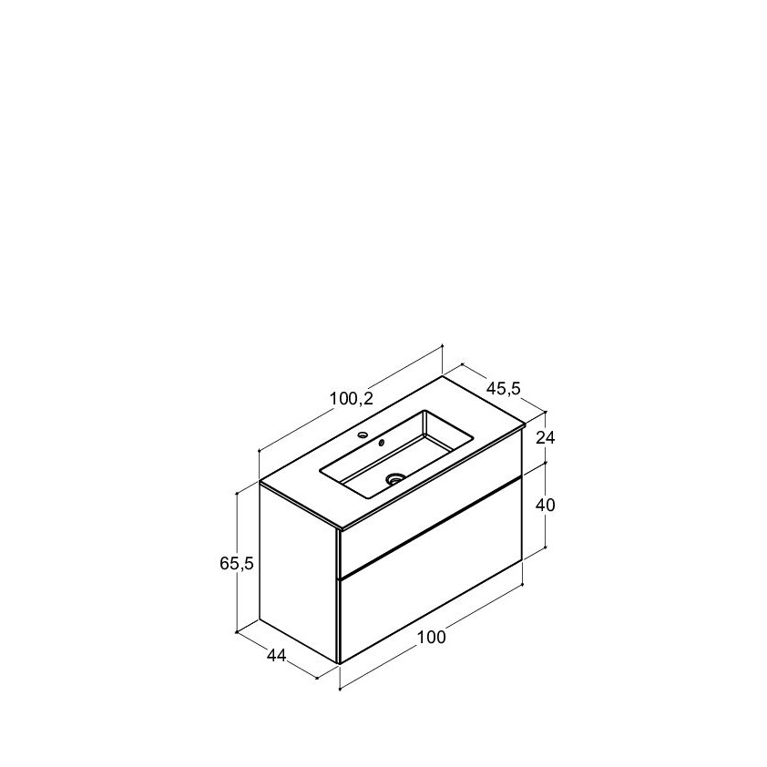 100,2 cm Minore set H64, 2 lådor, svart ek 1022 mm, Svart Ek