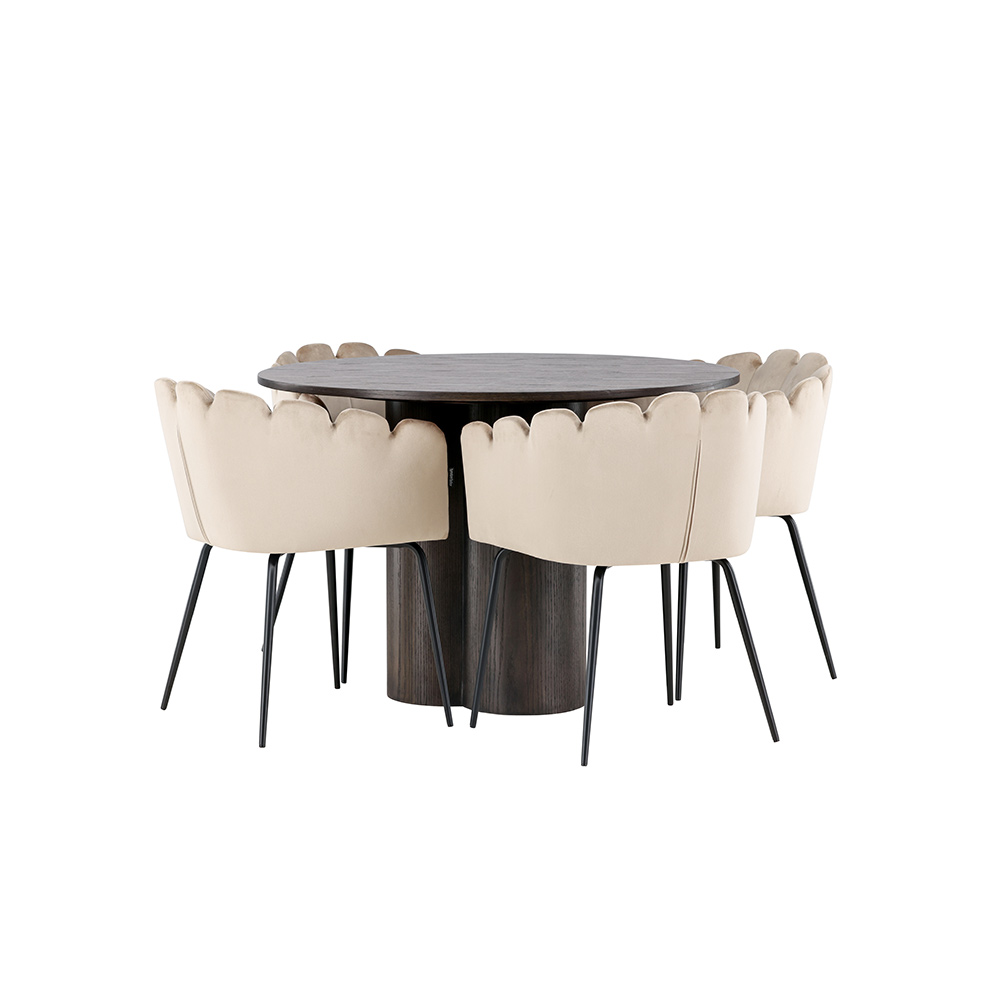 Matgrupp Venture Home Olivia Ø 110 cm med 4 Limhamn Stolar Sammet