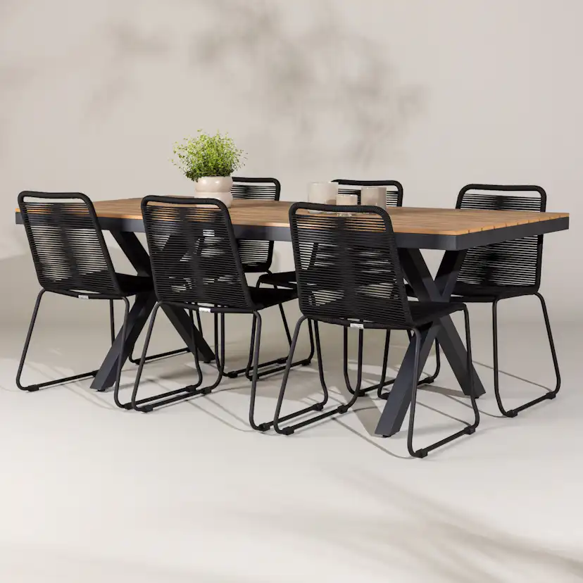 Trädgårdsgrupp Venture Home Garcia med 6 Lindos Trädgårdsstolar