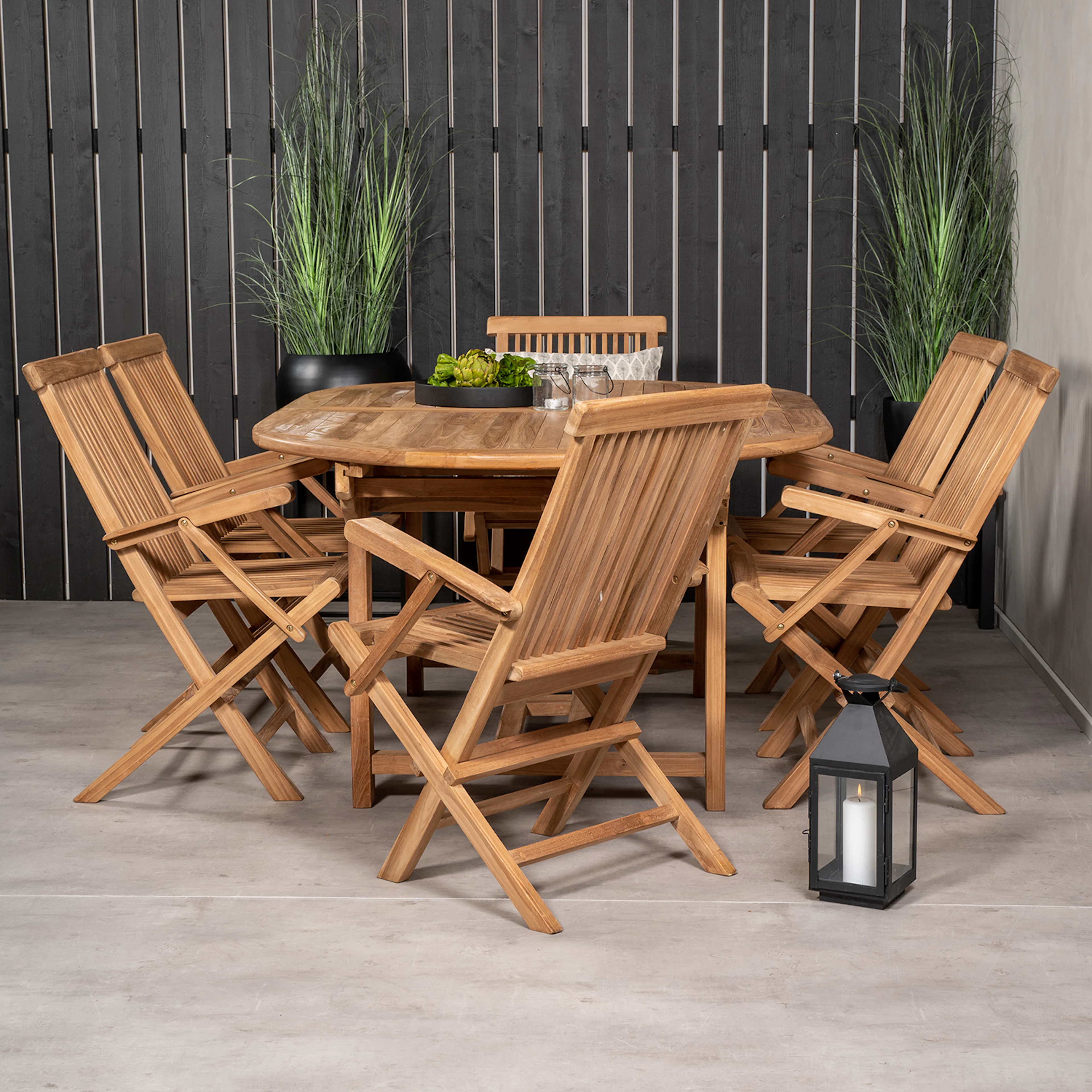 Matgrupp Venture Home Kenya 180-240x120 Teak med 6 Fällbara Stolar med Armstöd