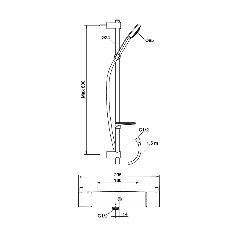 Garda Duschpaket 160 c/c, blandare & duschset 160 c/c