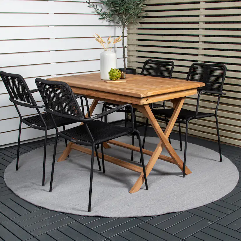 Matgrupp Utomhus Venture Home Kenya 120x70 Teak med 4 Lindos KarmTrädgårdsstolar