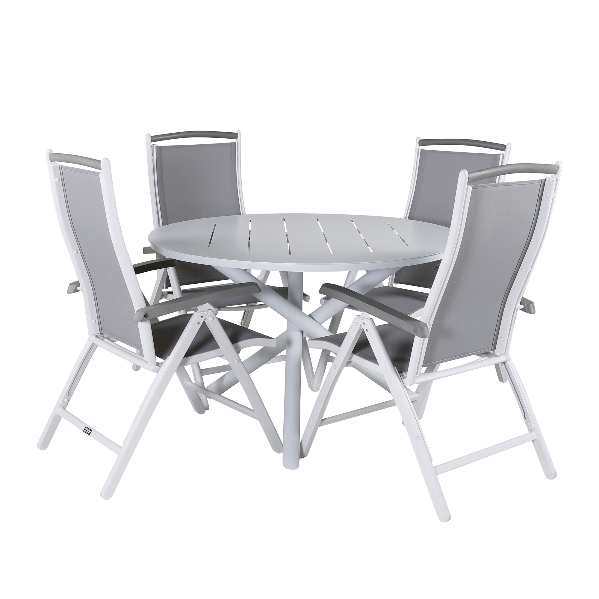 Alma Dining Table - White Alu - ø120cm+Albany 5:pos Chair - Vit