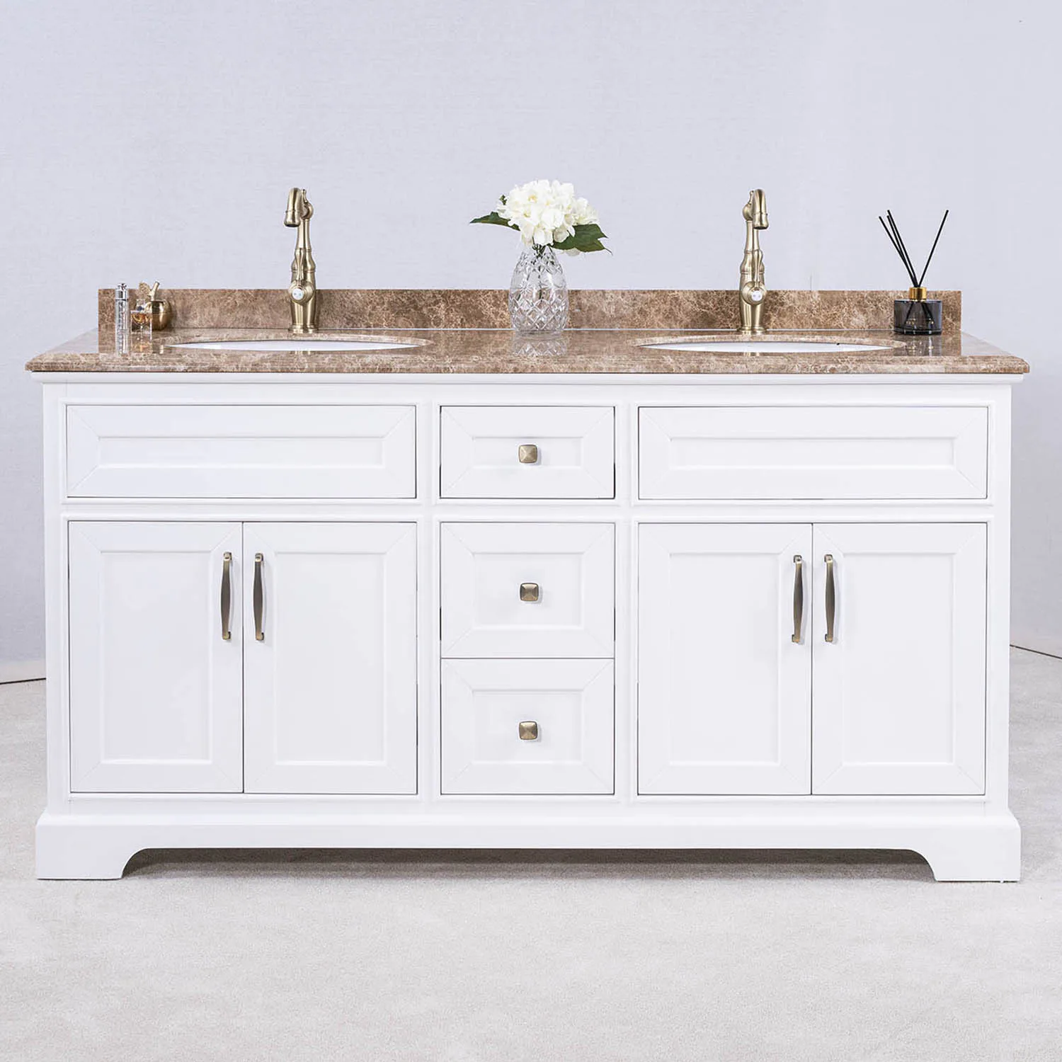 Dubbel Kommod Badrum 160cm Wyoming Vit - Beige Marmor