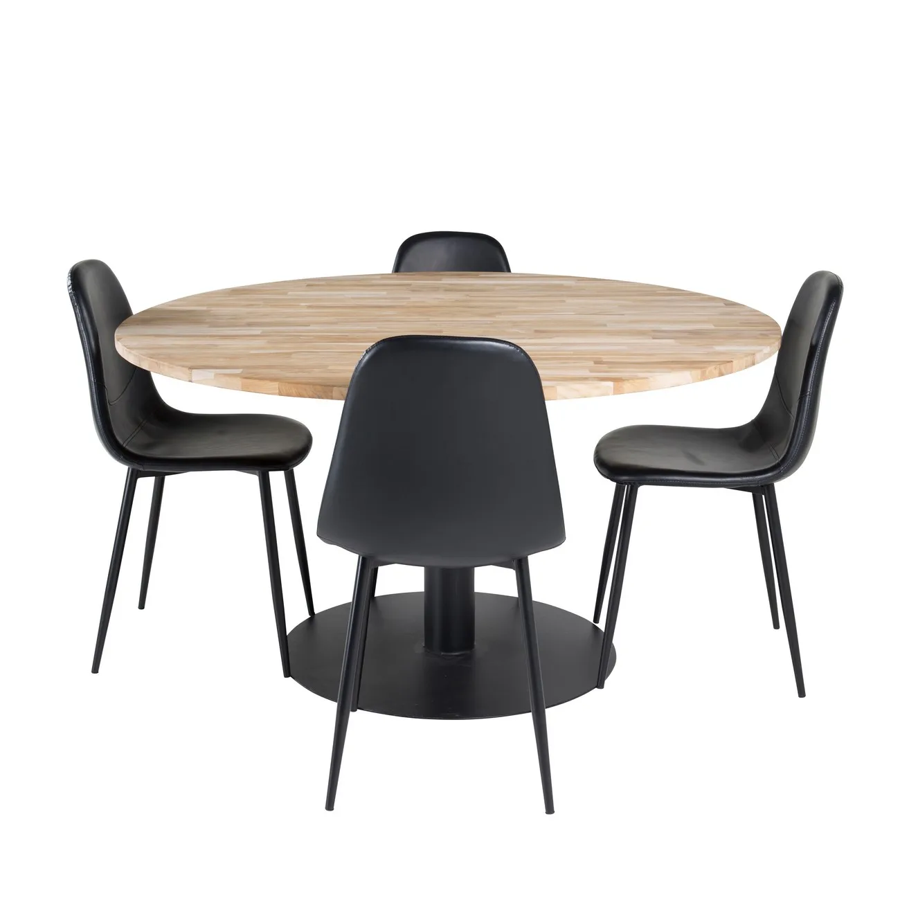 Cirebon Round Table - 140cm - Teak / Black +Polar Matstol - Natur/Svart
