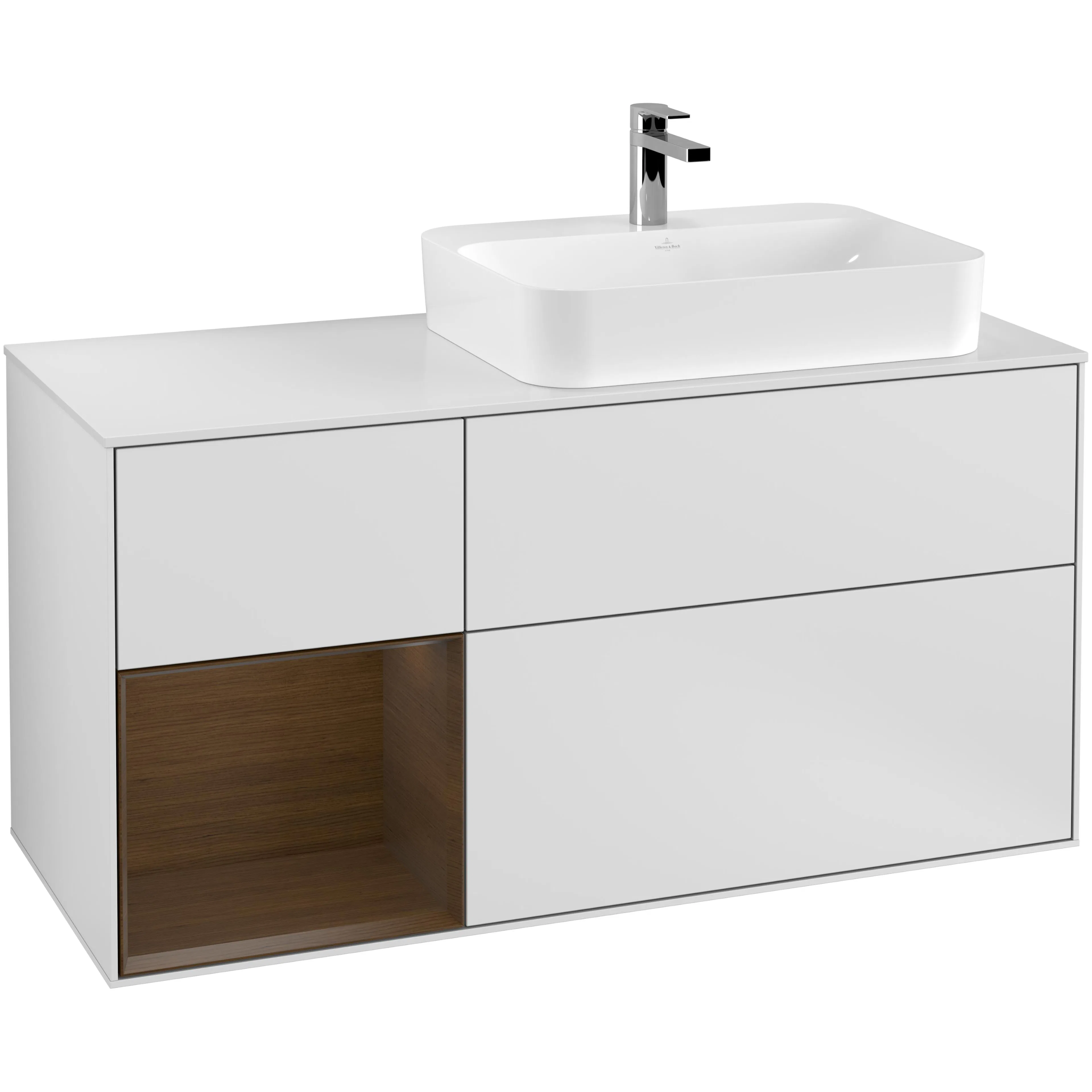 Tvättställsskåp Villeroy & Boch Finion med 3 Lådor Hylla och Bänkskiva för Ocentrerat Ytmonterat Tvättställ