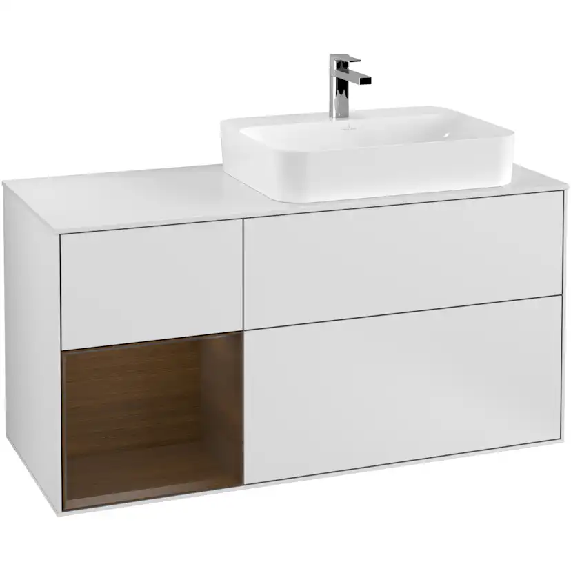 Tvättställsskåp Villeroy & Boch Finion med 3 Lådor Hylla och Bänkskiva för Ocentrerat Ytmonterat Tvättställ