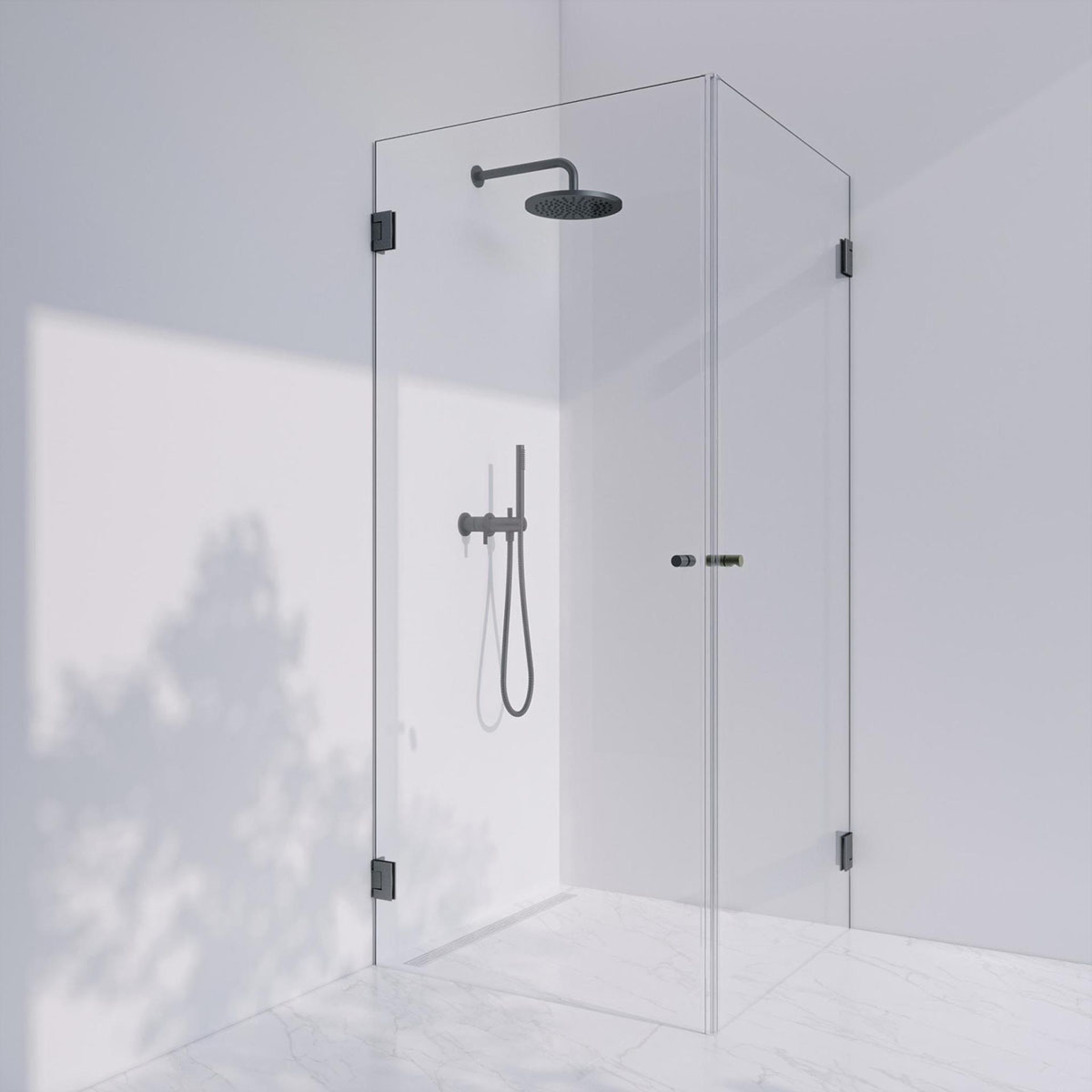 Invitrea Flair GH22/80x80/Mattsvart/Räfflad knopp/Bronstonat Storlek: 800x800 mm, Glastyp: Bronstonat Glas, Profil: Mattsvart, Handtag: Räfflad knopp