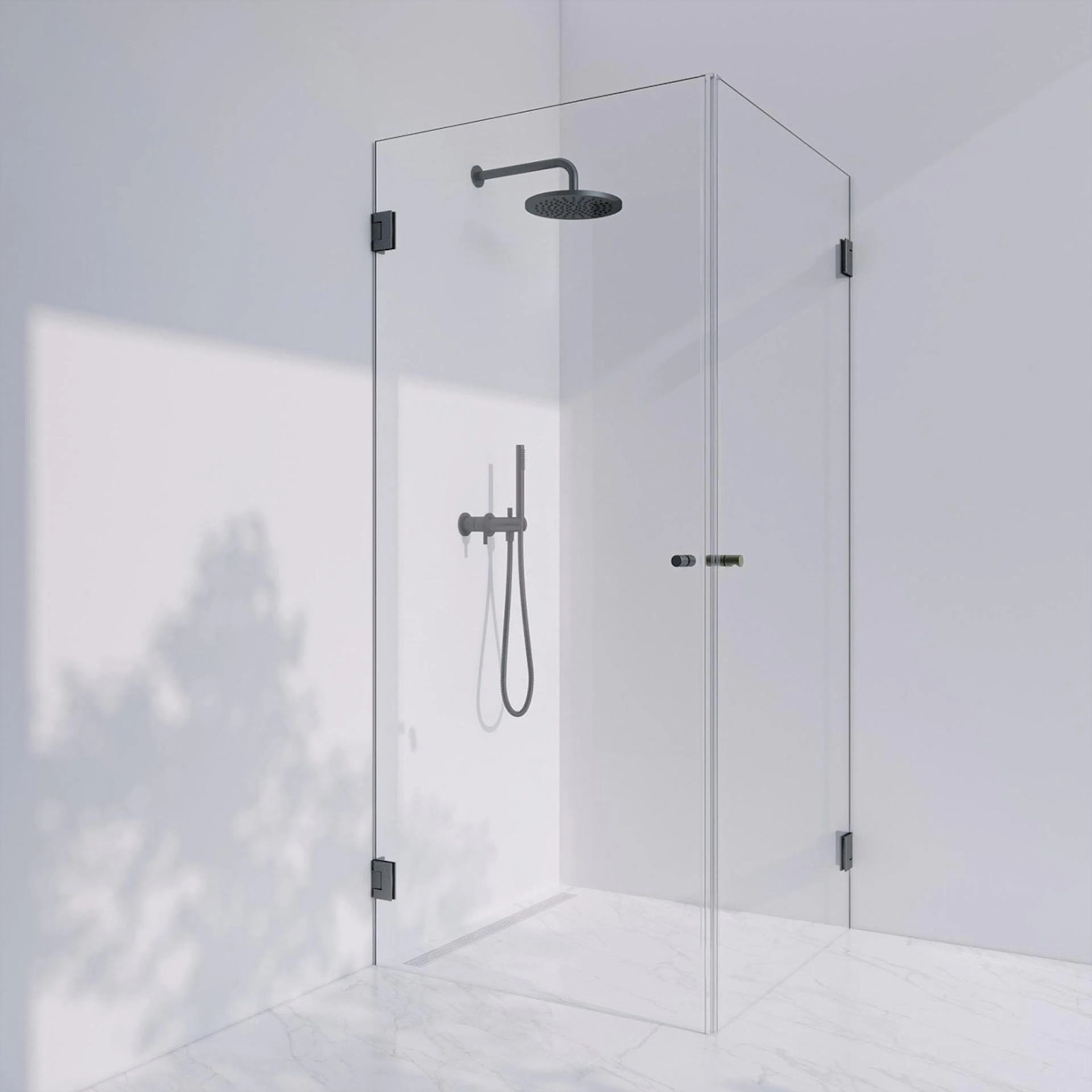 Invitrea Flair GH22/90x80/Mattsvart/Fingergreppsknopp/Bronst Storlek: 900x800 mm, Glastyp: Bronstonat Glas, Profil: Mattsvart, Handtag: Fingergreppsknopp