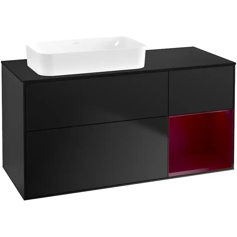 Tvättställsskåp Villeroy & Boch Finion med 3 Lådor Hylla och Bänkskiva för Ocentrerat Fristående Tvättställ