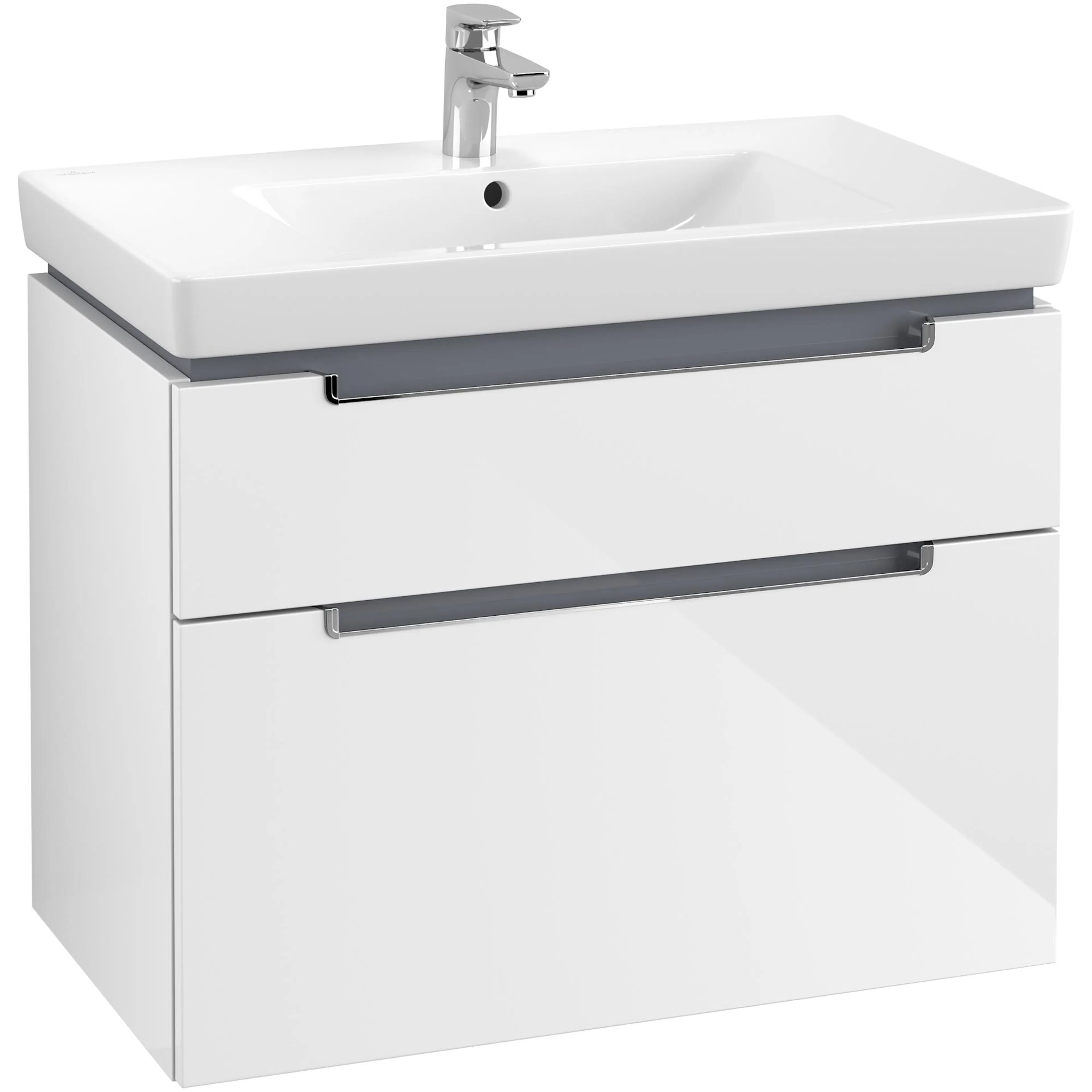 Tvättställsskåp Villeroy & Boch Subway 2.0 A91410DH Vit Högblank med Handtag i Blank Krom, H: 590 mm B: 787 mm