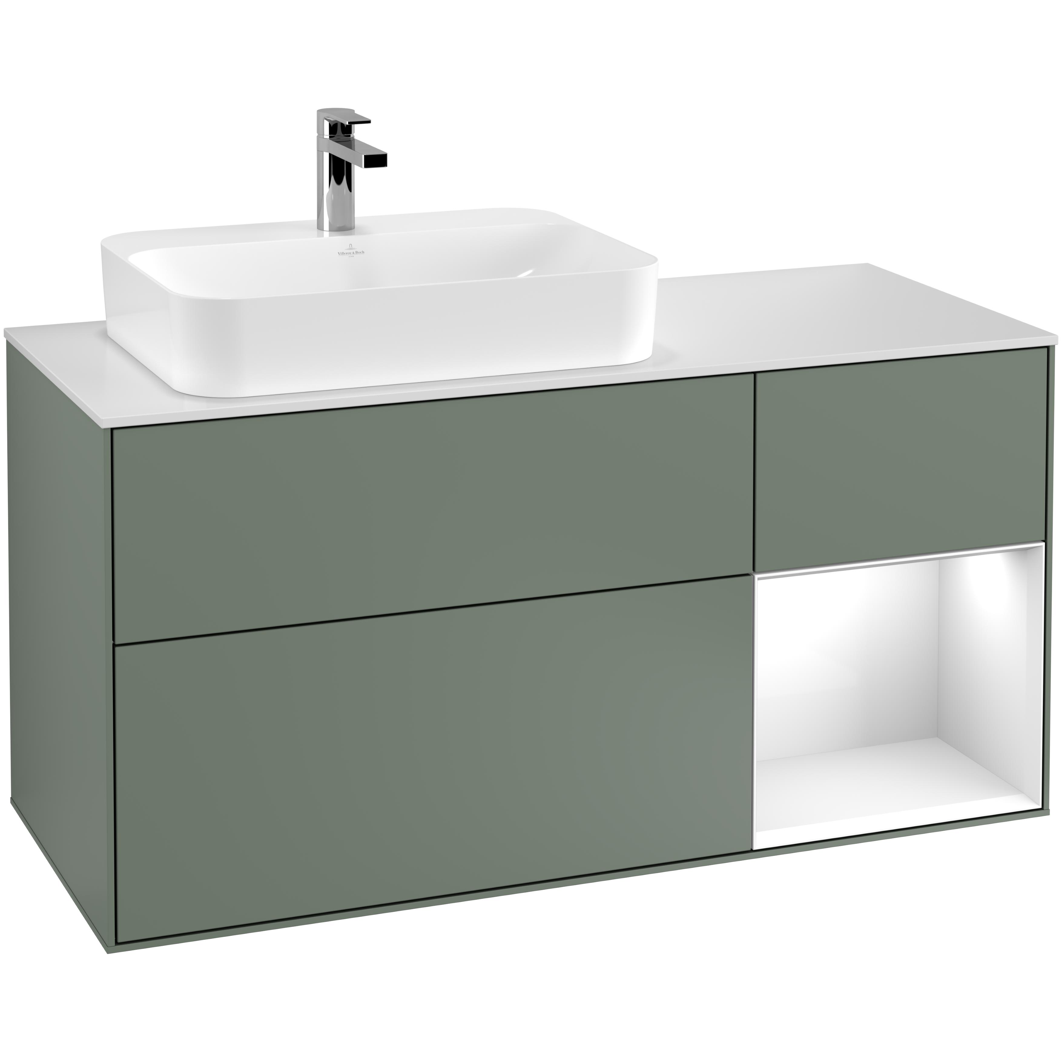 Tvättställsskåp Villeroy & Boch Finion med 3 Lådor Hylla och Bänkskiva för Ocentrerat Ytmonterat Tvättställ