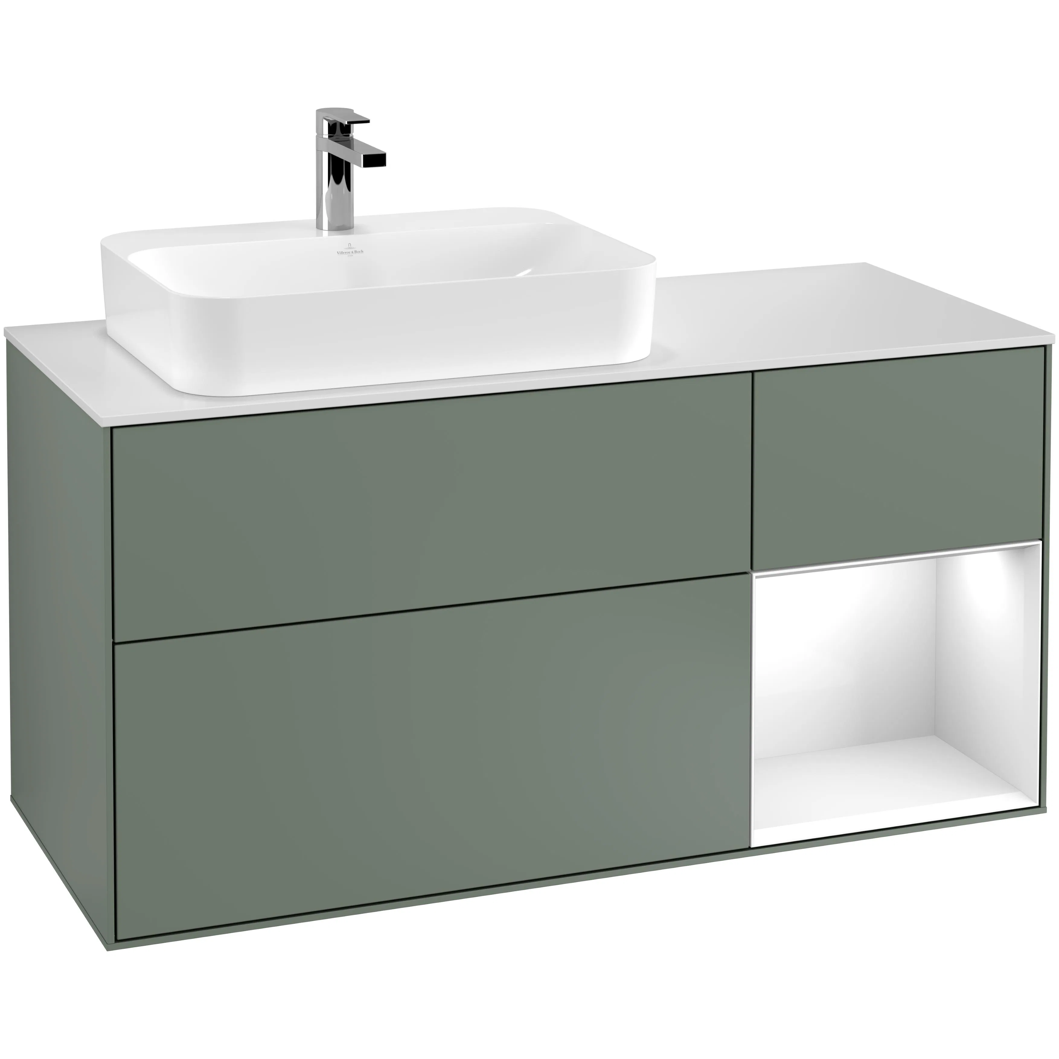 Tvättställsskåp Villeroy & Boch Finion med 3 Lådor Hylla och Bänkskiva för Ocentrerat Ytmonterat Tvättställ