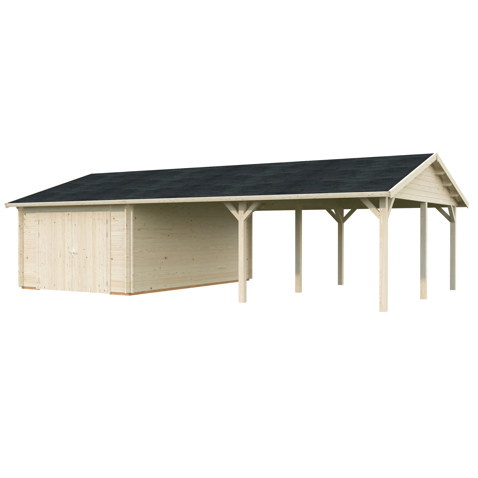 Garage Palmako Roger med Carport 53,1 m2 och Slagport Obehandlad