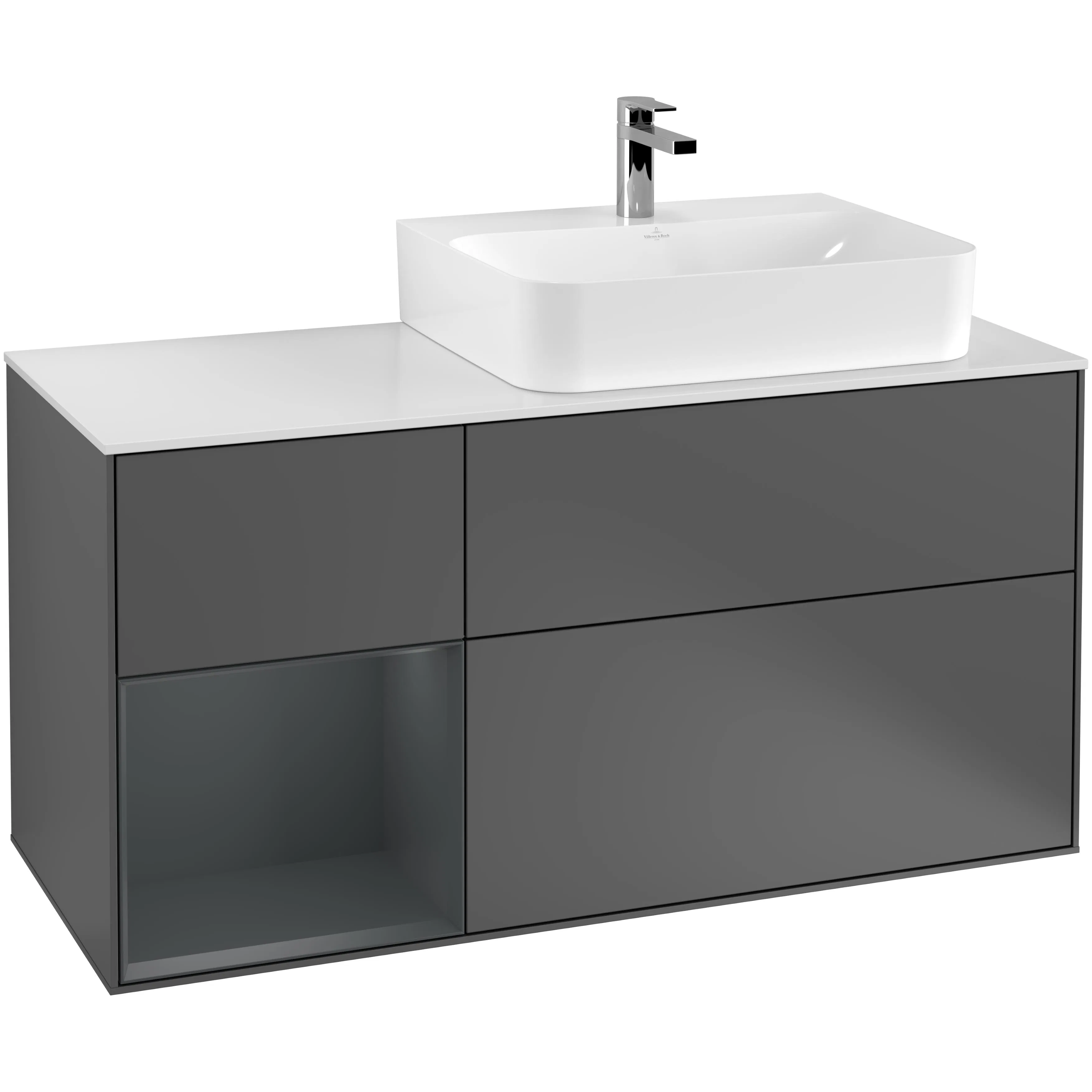 Tvättställsskåp Villeroy & Boch Finion med 3 Lådor Hylla och Bänkskiva för Ocentrerat Tvättställ