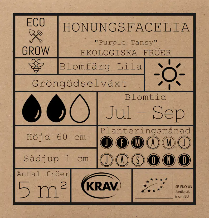 Fröpåse Eco Grow Honungsfacelia Phacelia Tanacetifolia