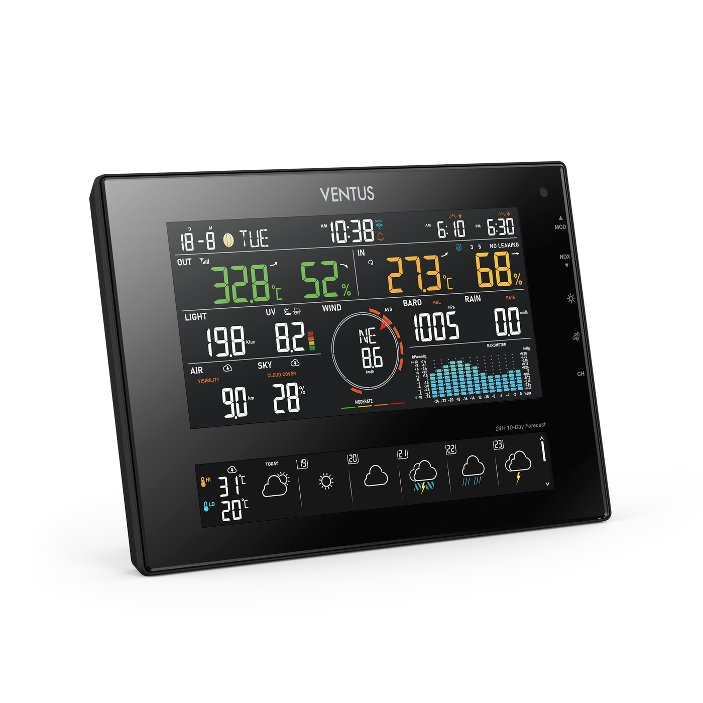 Väderstation Ventus Trådlös W850 Svart Termometer med Wifi & 10 Dagars Prognos