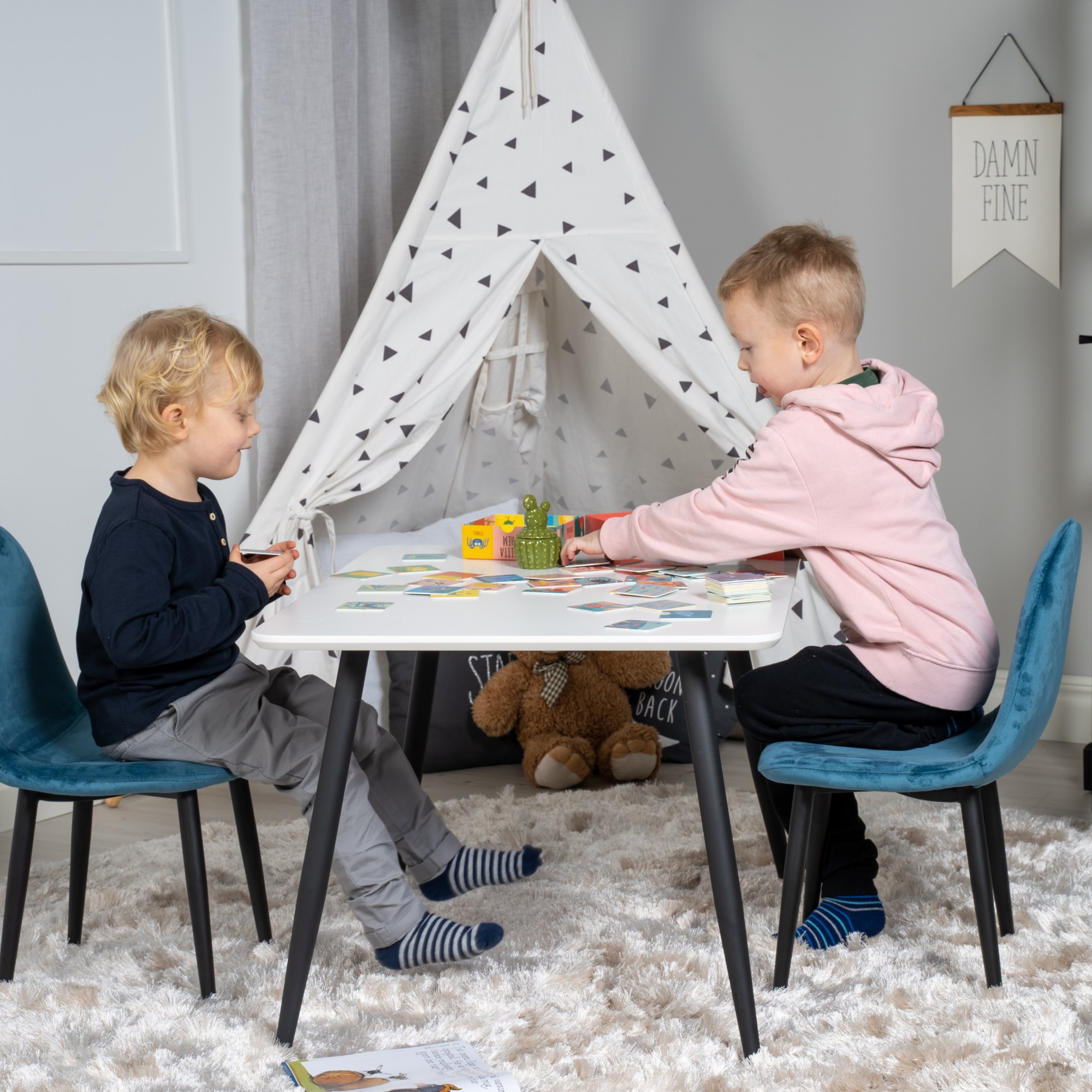 Polar Dining Table 80*60 XXS - White / Black+Polar dining Ch Blå/Svart