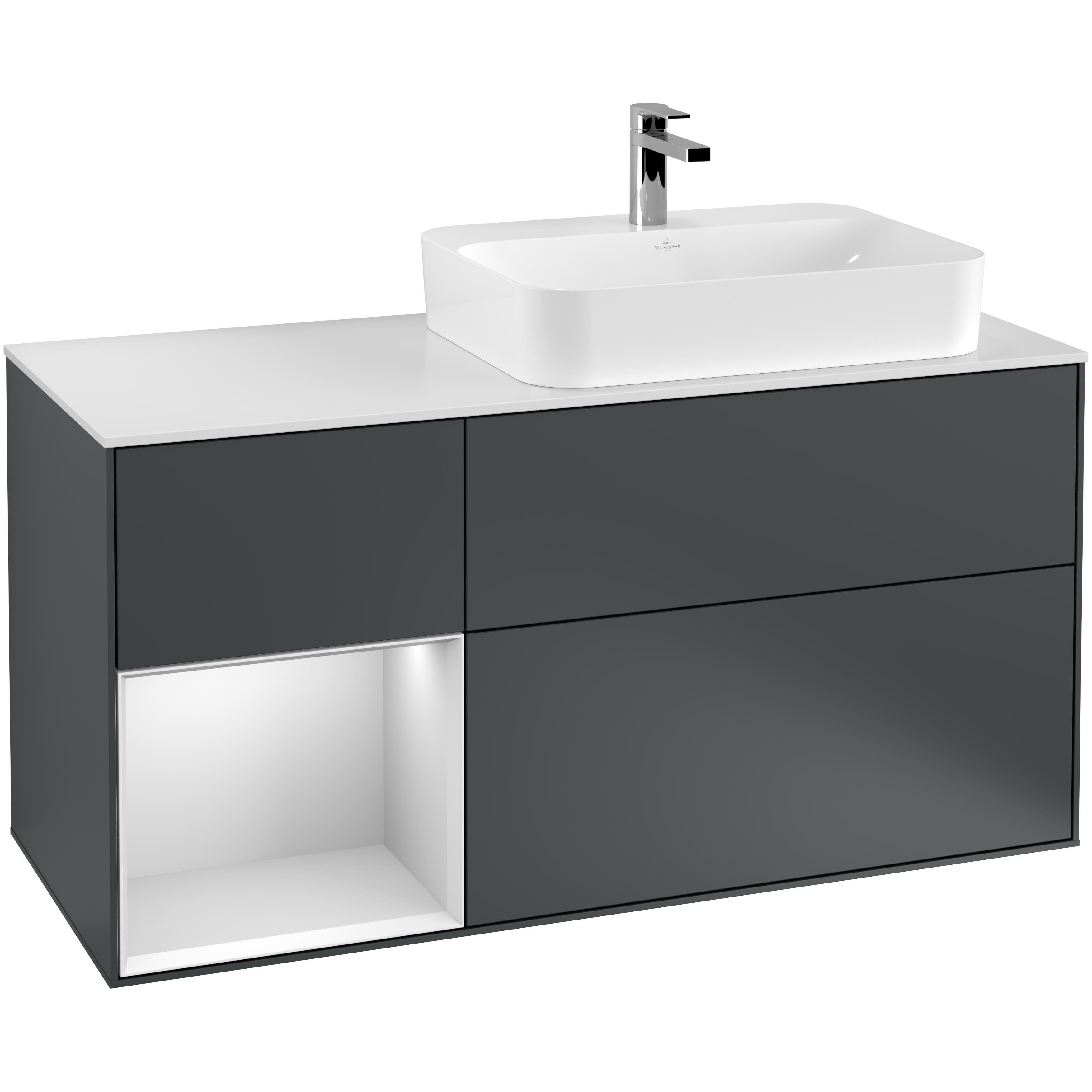 Tvättställsskåp Villeroy & Boch Finion med 3 Lådor Hylla och Bänkskiva för Ocentrerat Ytmonterat Tvättställ