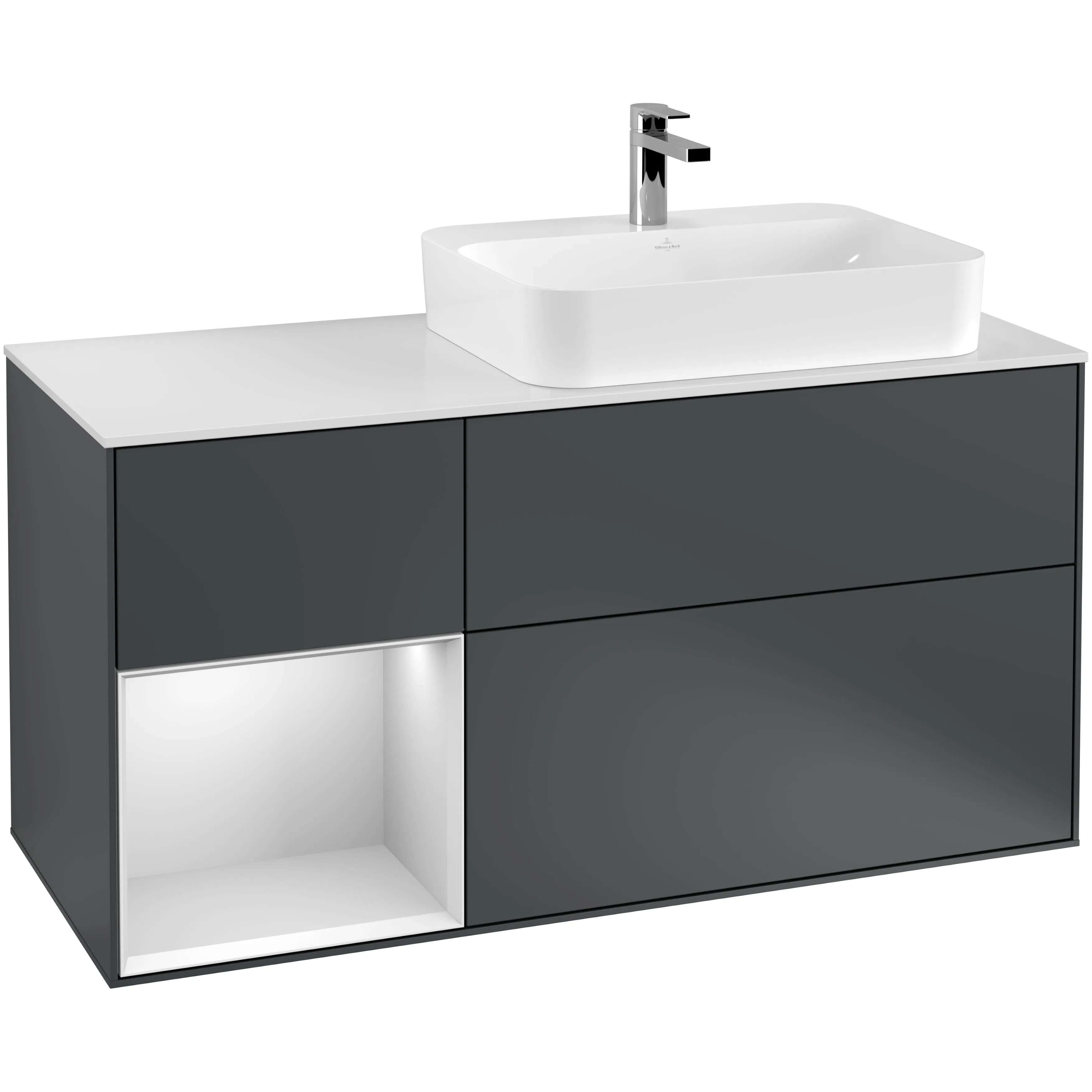Tvättställsskåp Villeroy & Boch Finion med 3 Lådor Hylla och Bänkskiva för Ocentrerat Ytmonterat Tvättställ