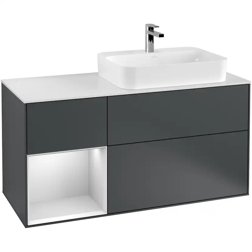 Tvättställsskåp Villeroy & Boch Finion med 3 Lådor Hylla och Bänkskiva för Ocentrerat Ytmonterat Tvättställ