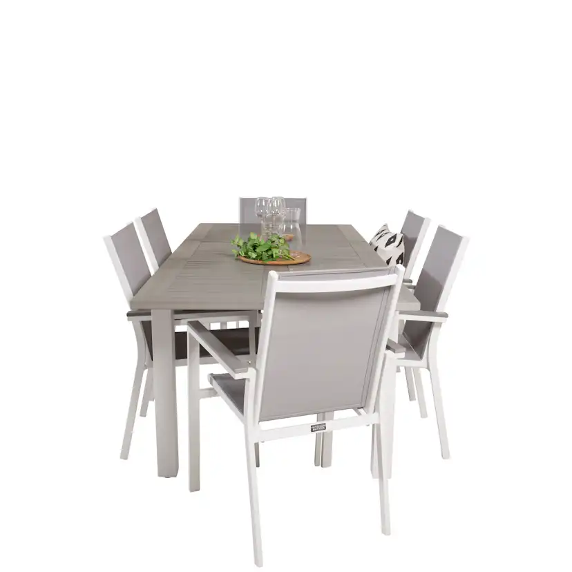 Albany Dining Table 152/210*90 - White Alu / Grey Aintwood+P Vit/Grå