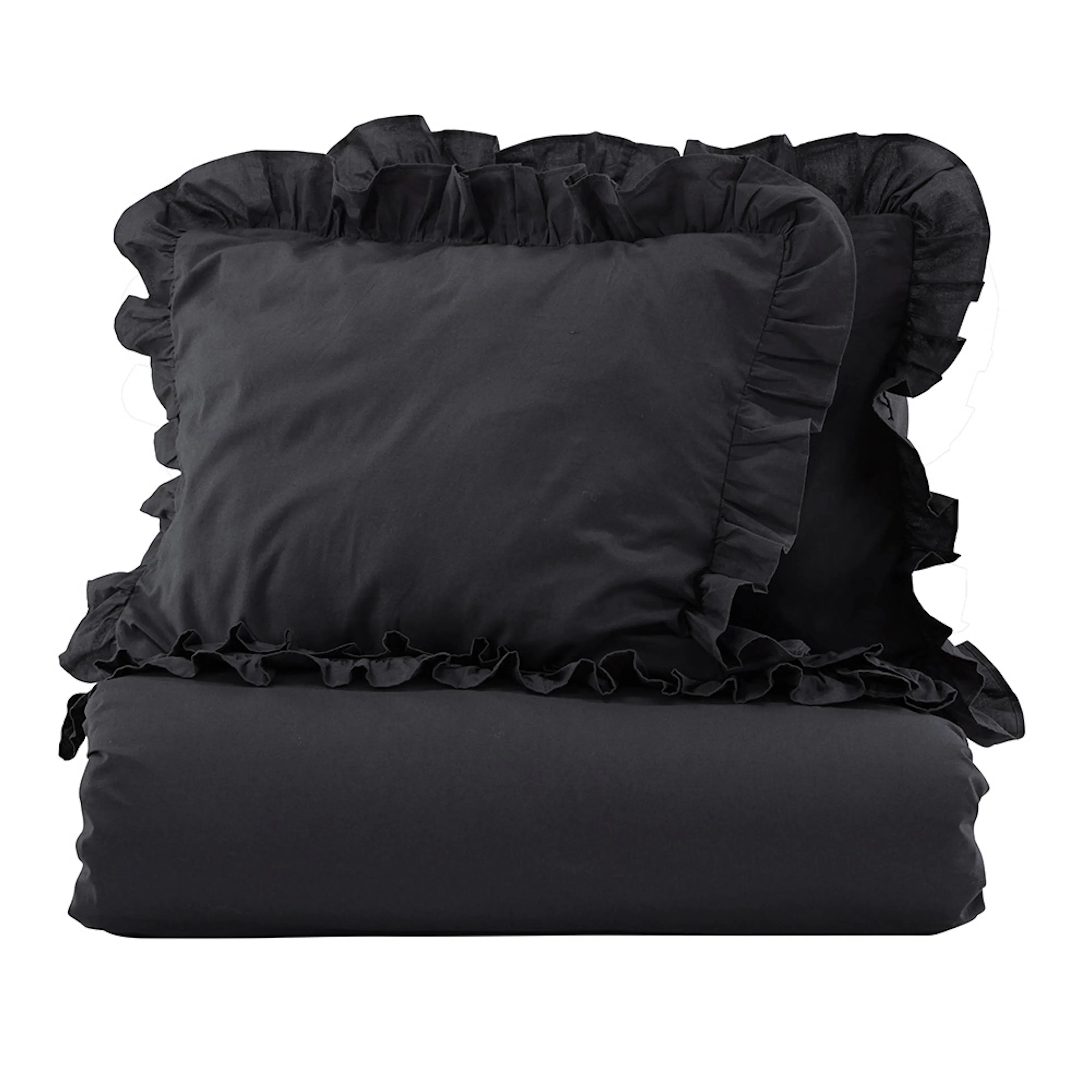 Levi Bed Set Cotton W Ruffle Antracit 240x220 cm Färg: Grå, Mått: 240x220 cm