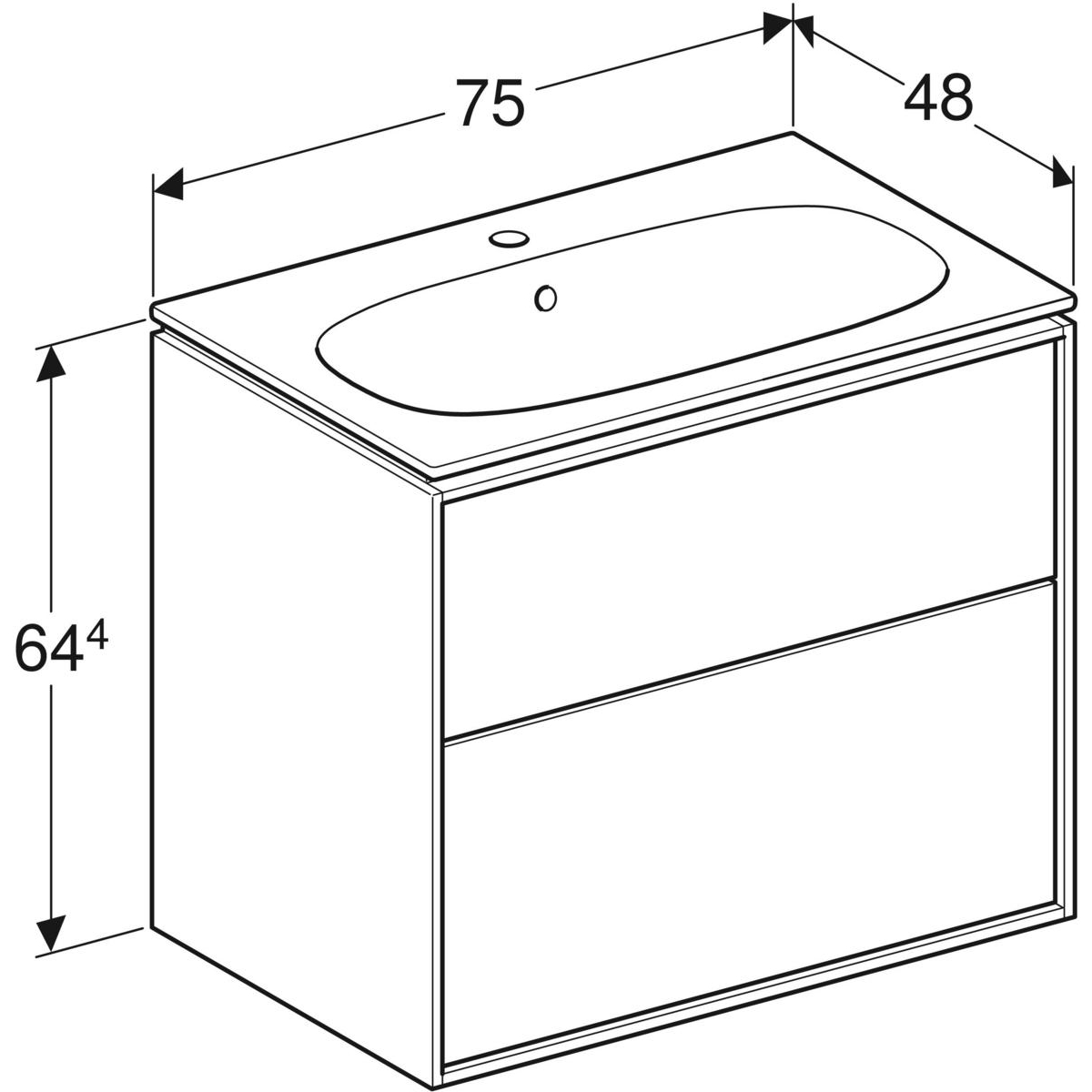 Tvättställsskåp Ifö Sense Art Smal Design 75 med 2 Lådor