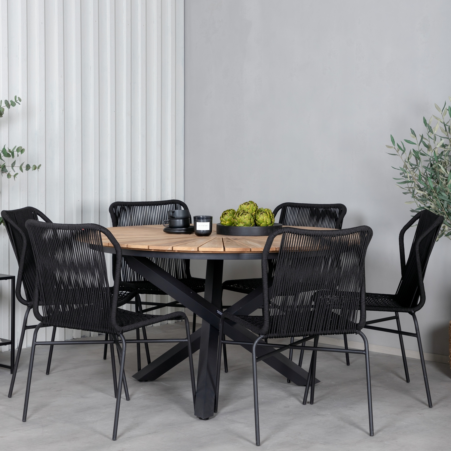 Matgrupp Venture Home Meya med 6 Jefferson Stapelbara Matstolar