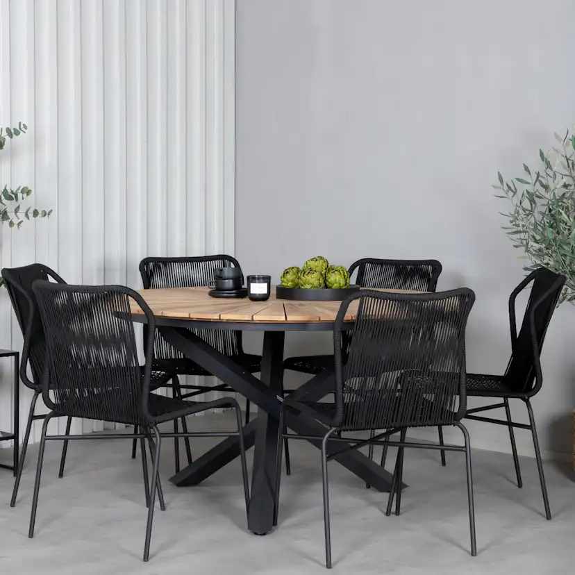 Matgrupp Venture Home Meya med 6 Jefferson Stapelbara Matstolar