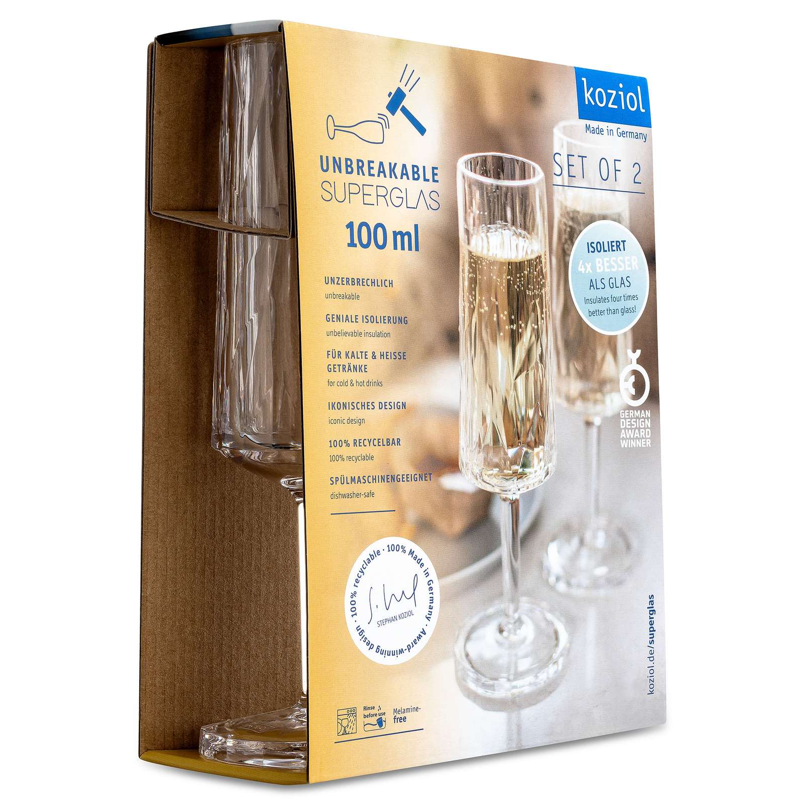 Champagneglas Koziol Club No. 14 100 ml Crystal Clear 2-pack