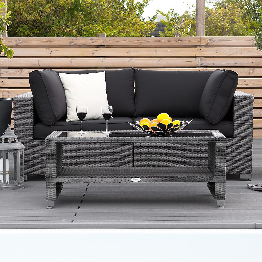 Loungegrupp Comfort Garden Bahamas Soffa 2-sits med Utebord m Hylla Utomhus