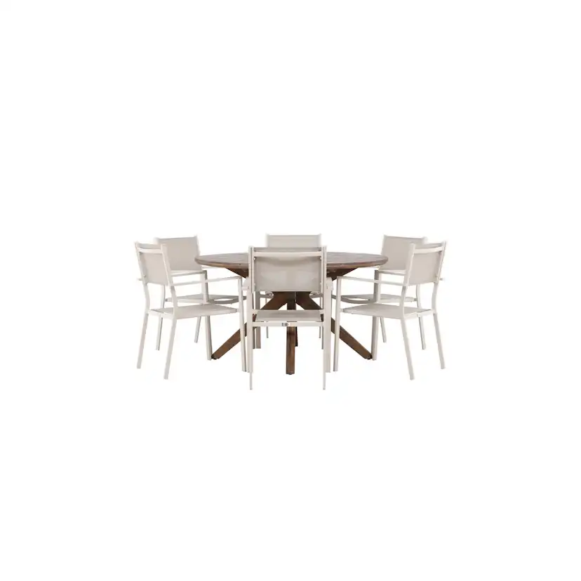 Rosario Dining Table- Teak Ø140 +Copacabana Stacking Chair - Trädgårdsgrupp Venture Home Rosario med 6 Copacabana Stolar