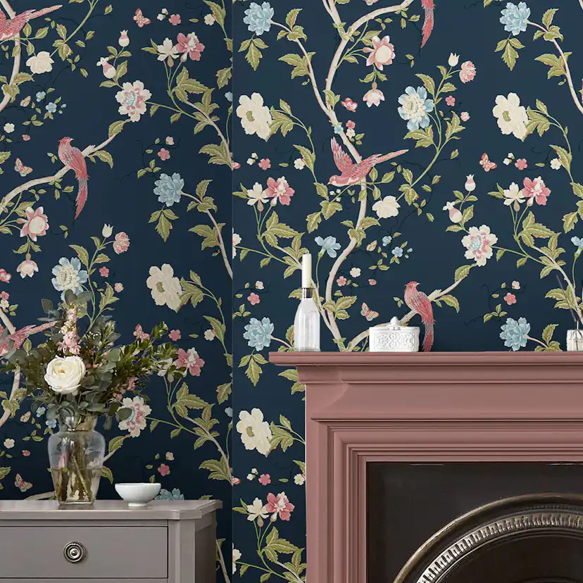 Tapet Laura Ashley Summer Palace Midnight Blå 120134