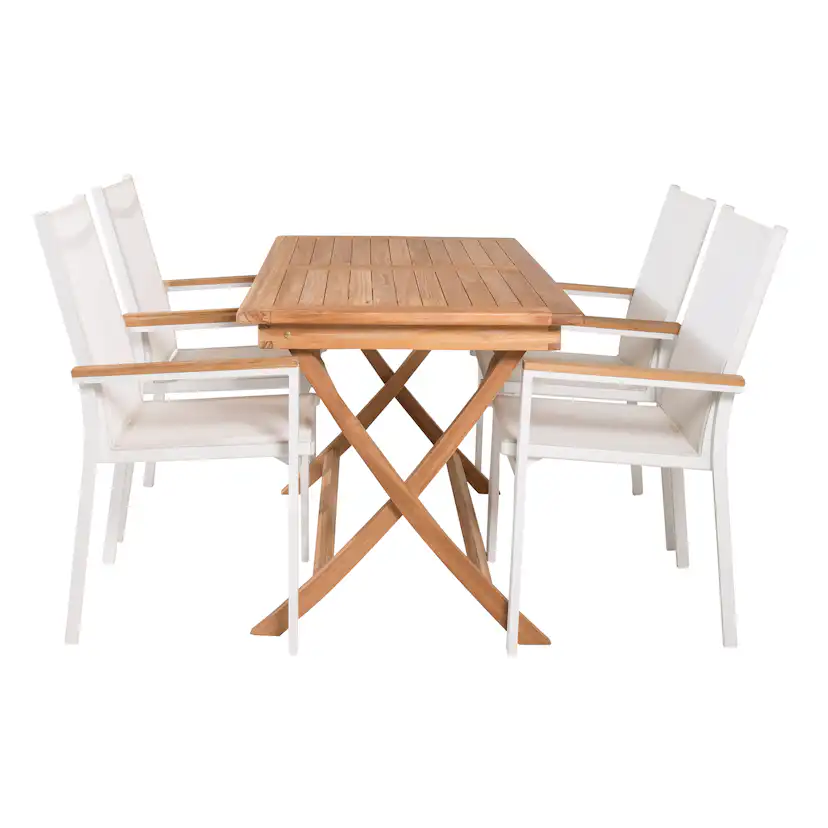 Matgrupp Venture Home Kenya 120x70 Teak med 4 Texas Stapelstolar