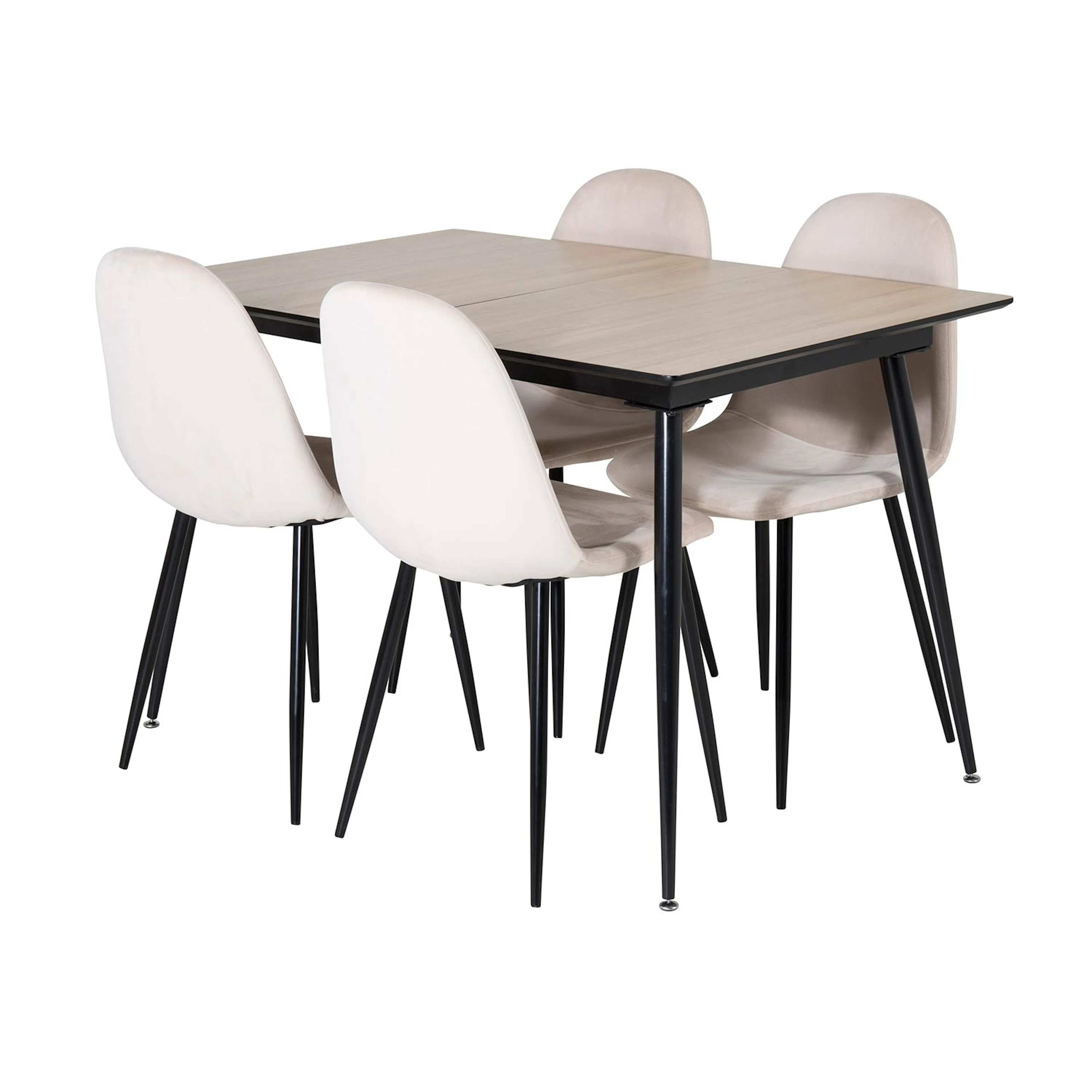 Silar Extention Table-Melamine+Polar Chair/Beige Velvet_4 Natur/Svart/Beige