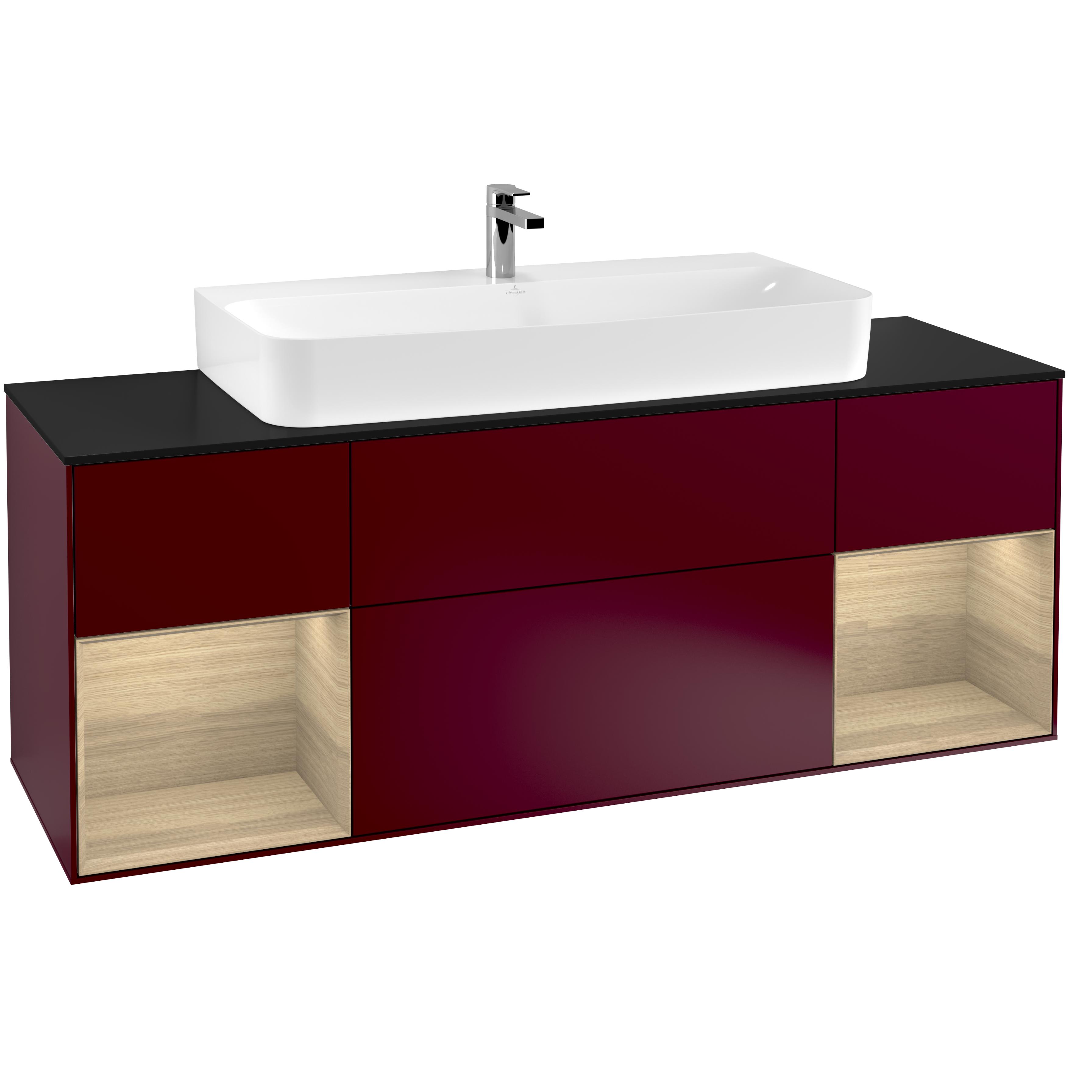 Tvättställsskåp Villeroy & Boch Finion F212PCHB Pion Mattlack/Ekfanér med bänkskiva i Mattsvart glas