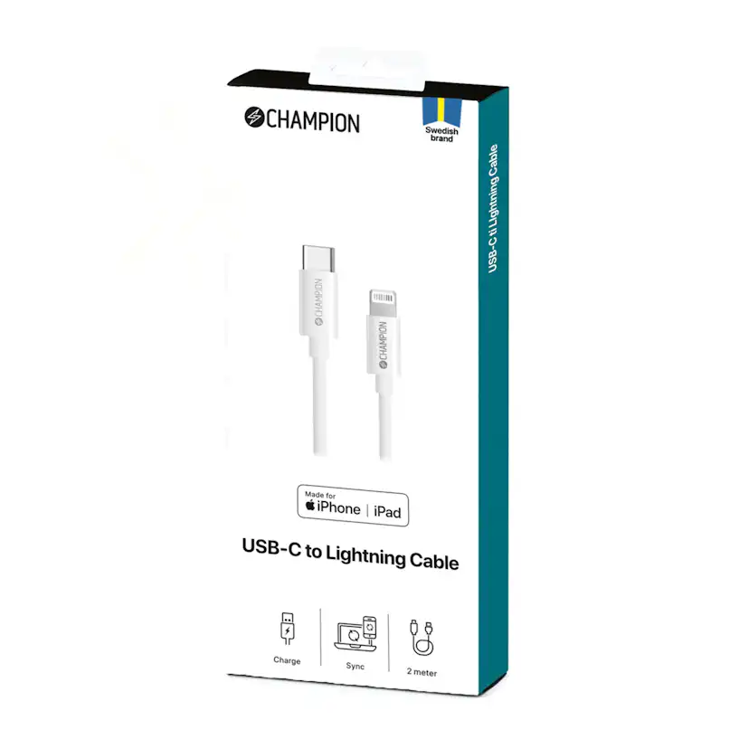 USB-C Champion till Lightning Kabel 2m Vit