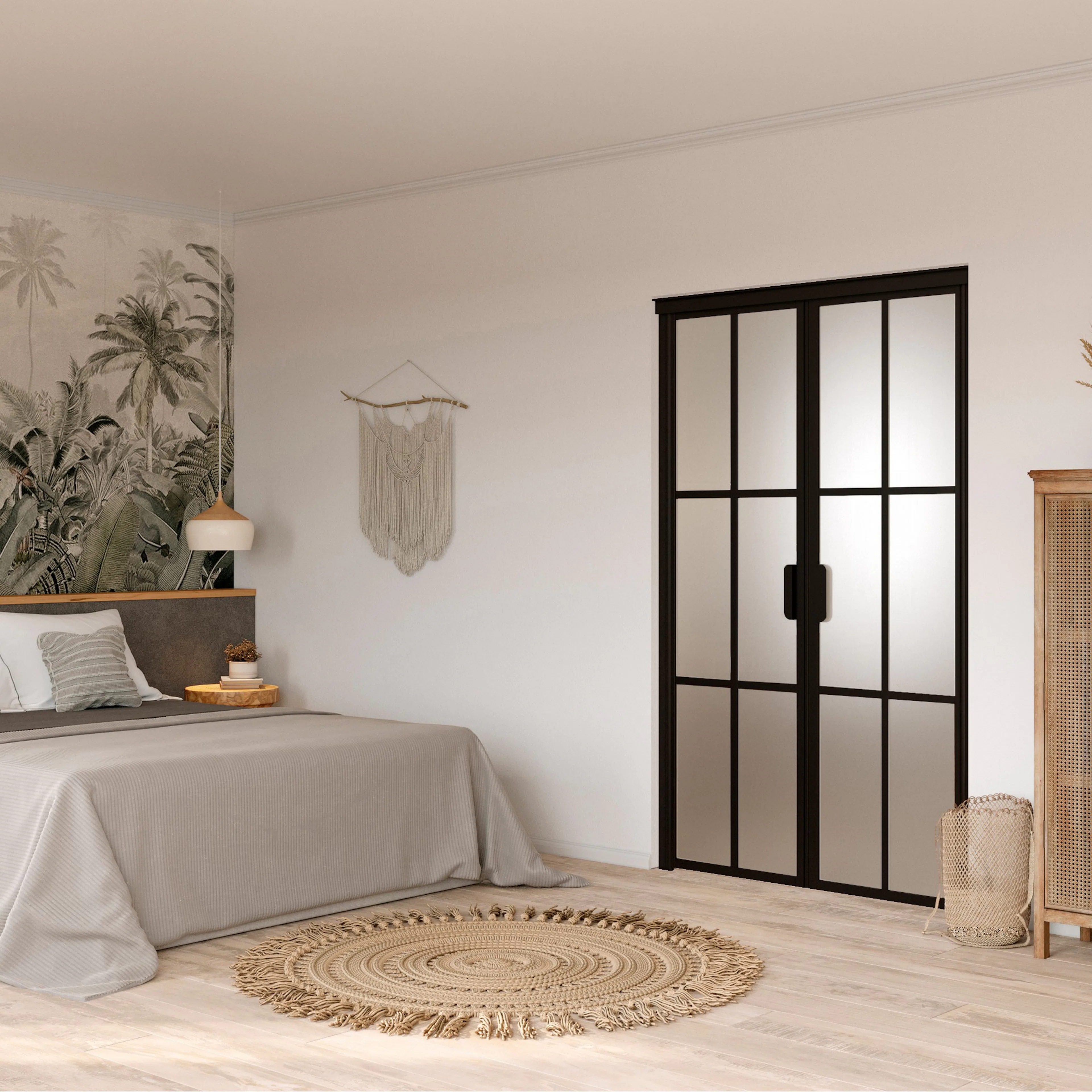 Bläk 785 Paris Pardörr Svart, HxB: 2000x1800 mm, Frostat satinglas