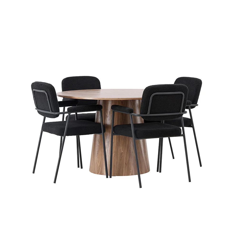 Matgrupp Venture Home Lanzo Runt Matbord Ø120 cm & 4 Yesterday Stolar i Boucle