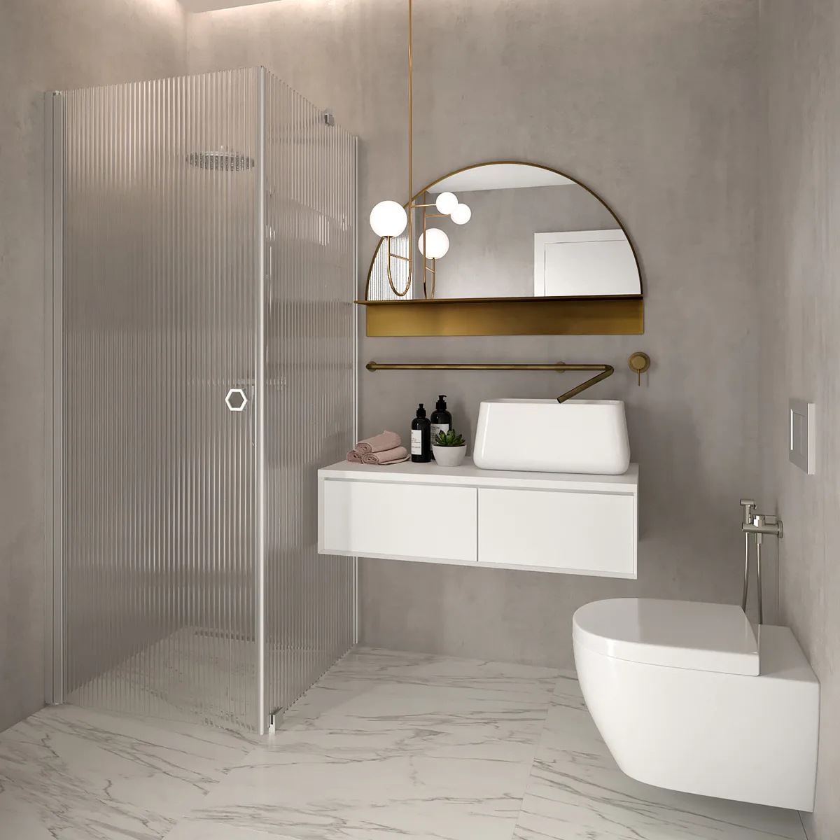 Forma 368 702 Fast Vägg (A) x 907 Vändbar Dörr (B) mm, Reeded, Gråa Profiler