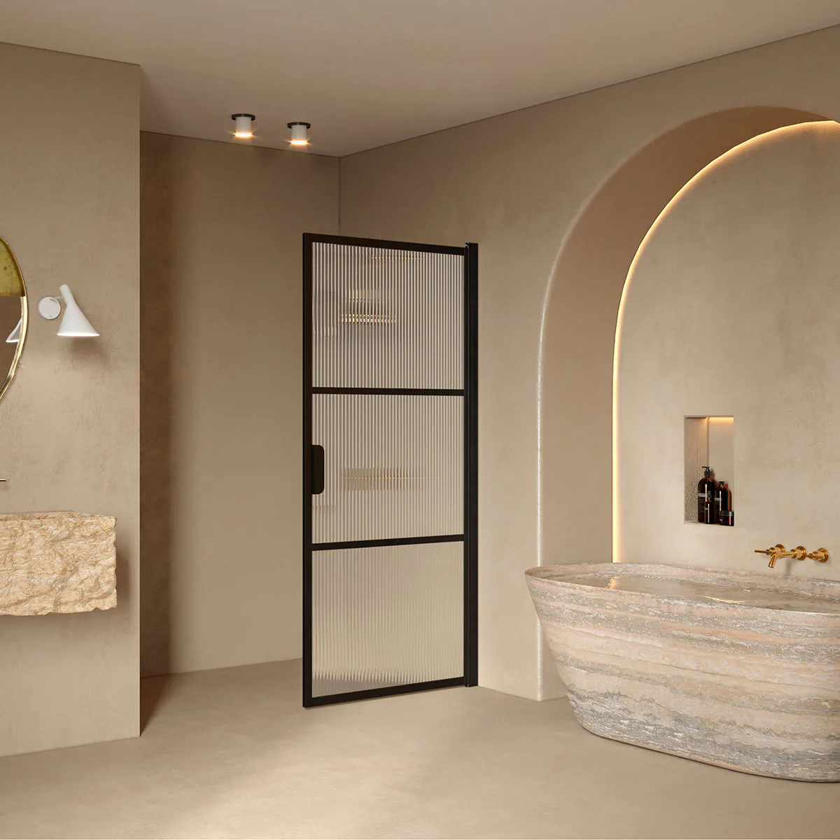 Bläk 735 Tokyo vändbar duschvägg svart/reed 695x1950 695X1950 mm, Reeded, Svarta Profiler