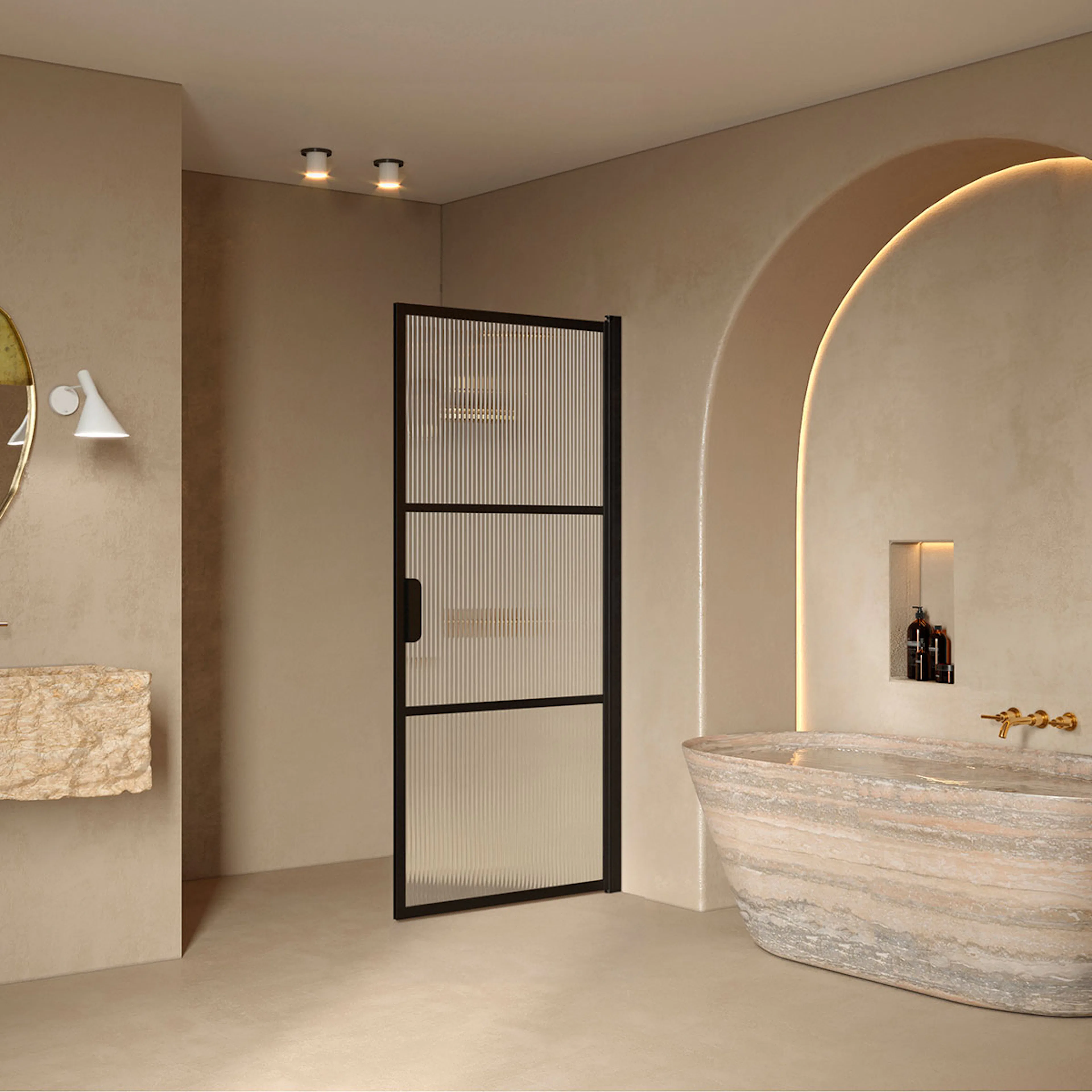 Bläk 735 Tokyo vändbar duschvägg svart/reed 695x1950 695X1950 mm, Reeded, Svarta Profiler
