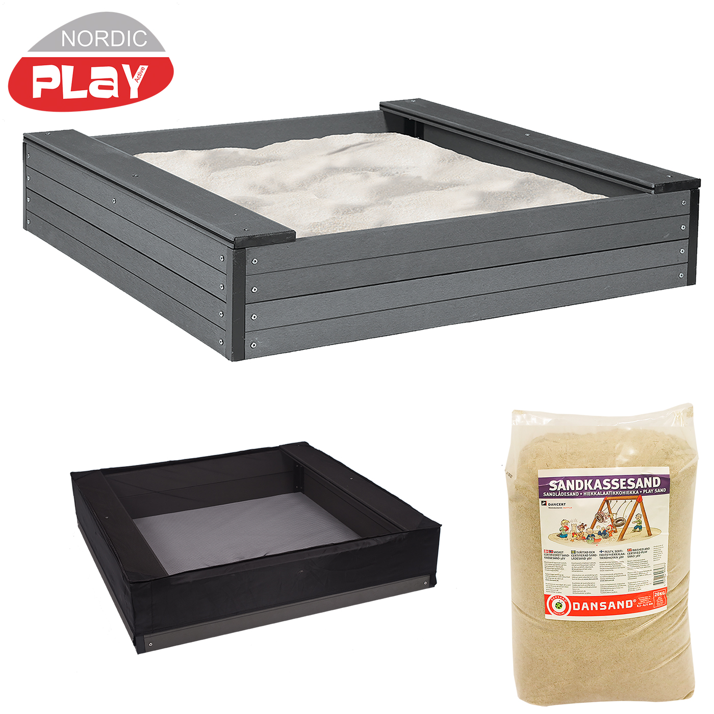 Sandlåda Nordic Play Cm Med Nät & 200 kg Sand