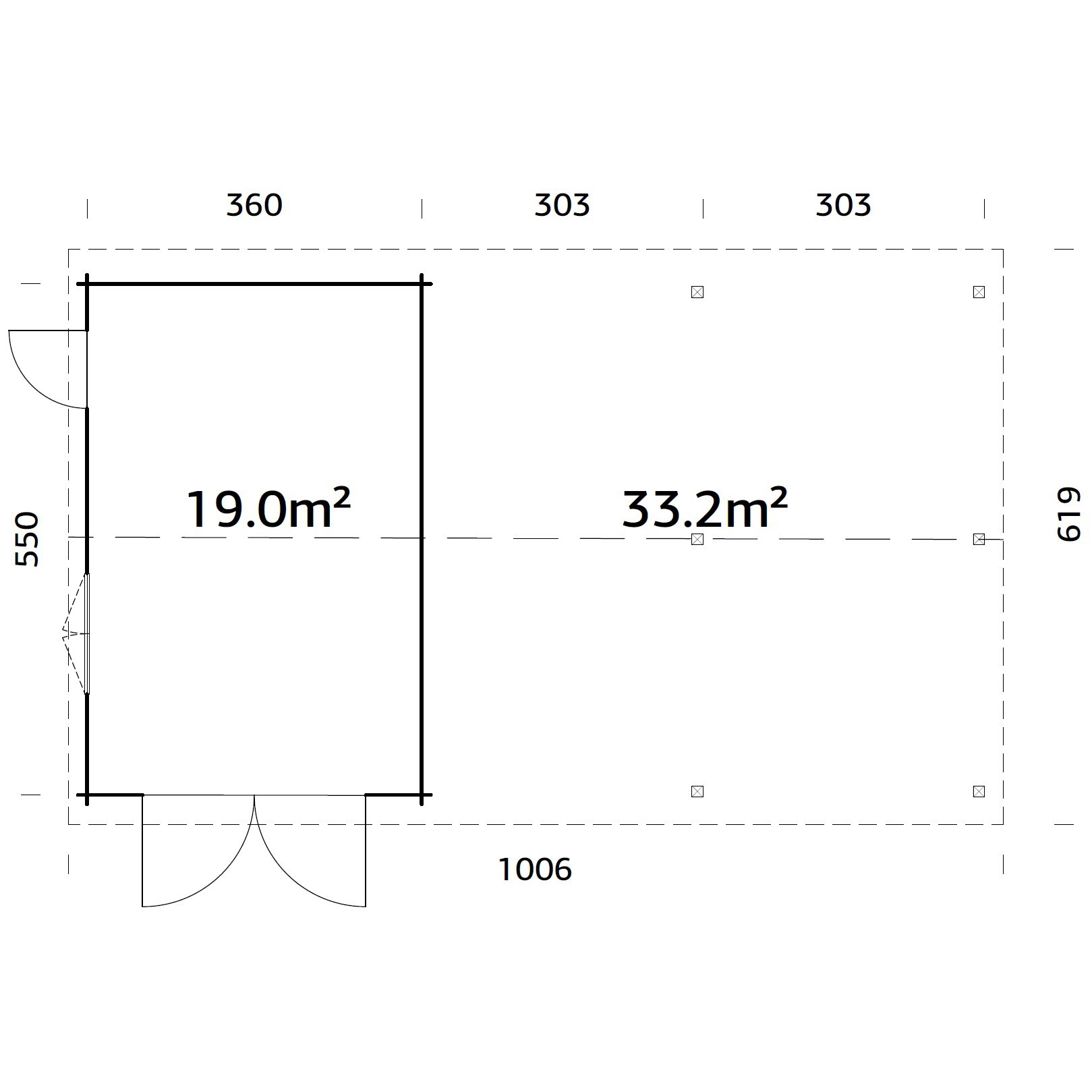 Roger 19,0+33,2 m2 with wooden gate NO Obehandlad