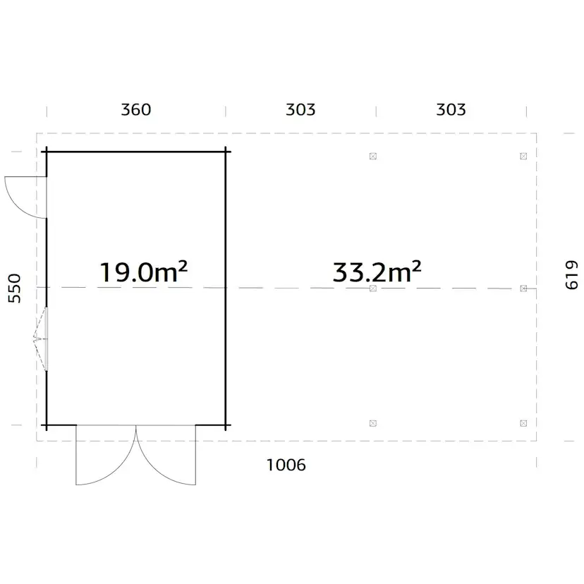 Roger 19,0+33,2 m2 with wooden gate NO Obehandlad