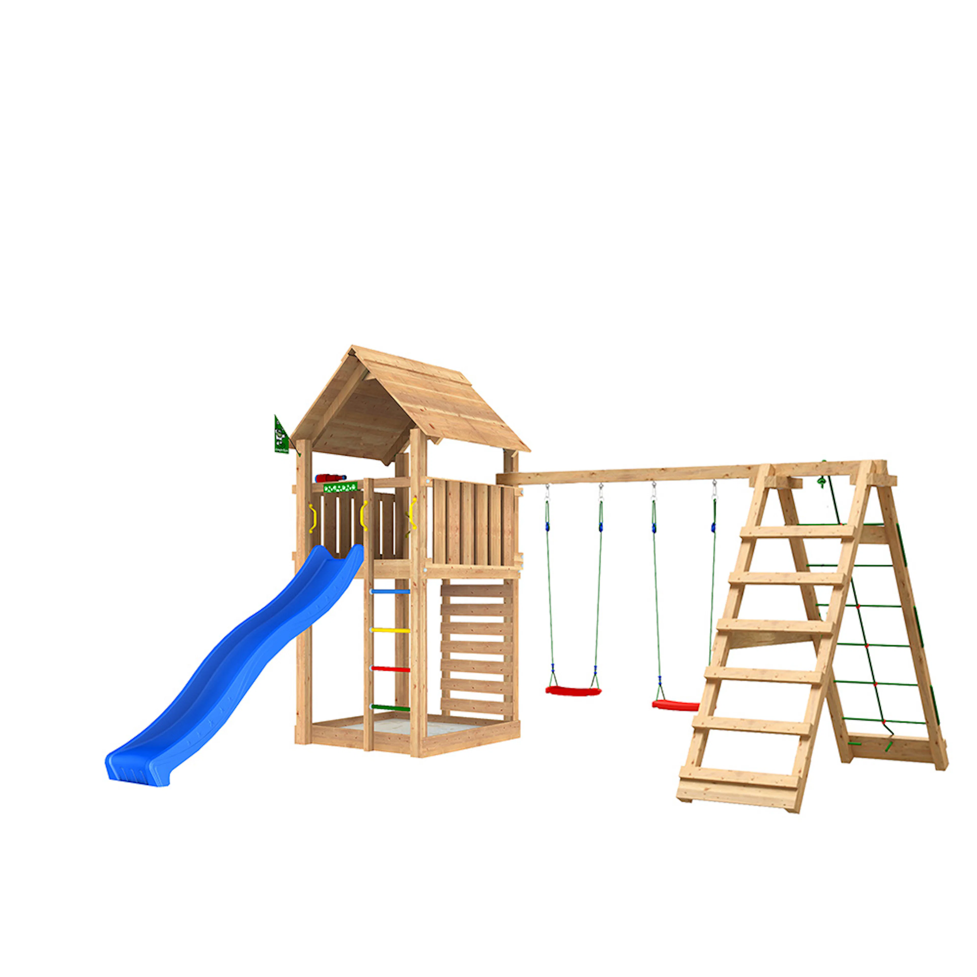Lektorn Jungle Gym Cabin 2.1 Klättermodul Blå Rutschkana & Sand