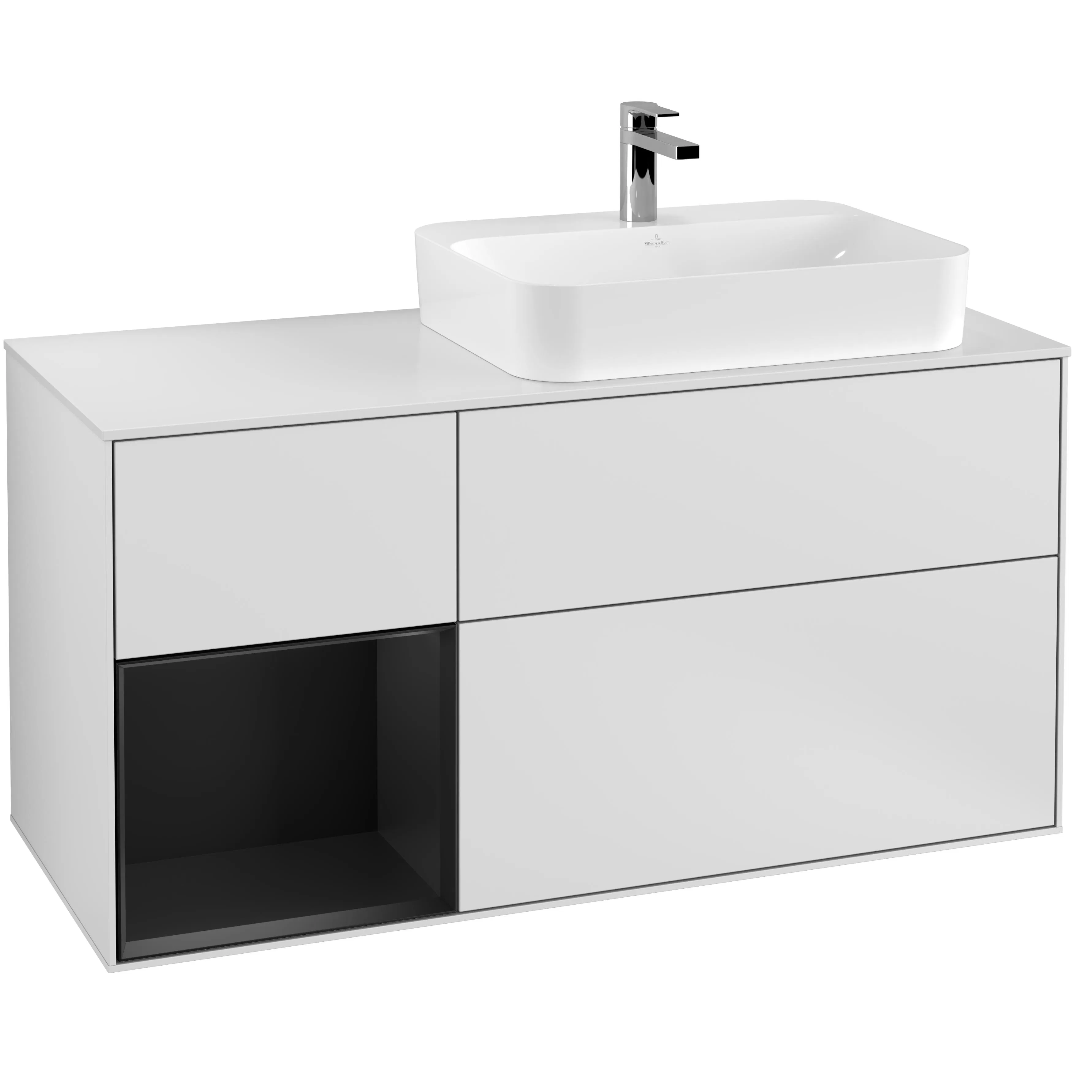 Tvättställsskåp Villeroy & Boch Finion med 3 Lådor Hylla och Bänkskiva för Ocentrerat Ytmonterat Tvättställ