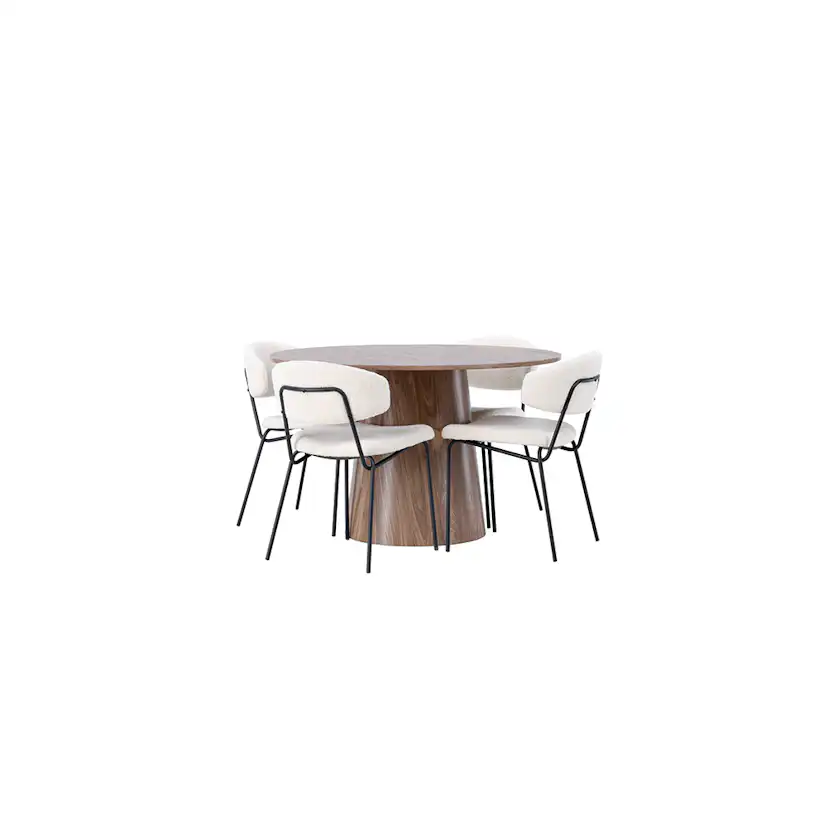 Matgrupp Venture Home Lanzo Runt Matbord Ø120 cm & 4 Chico Stolar i Boucle