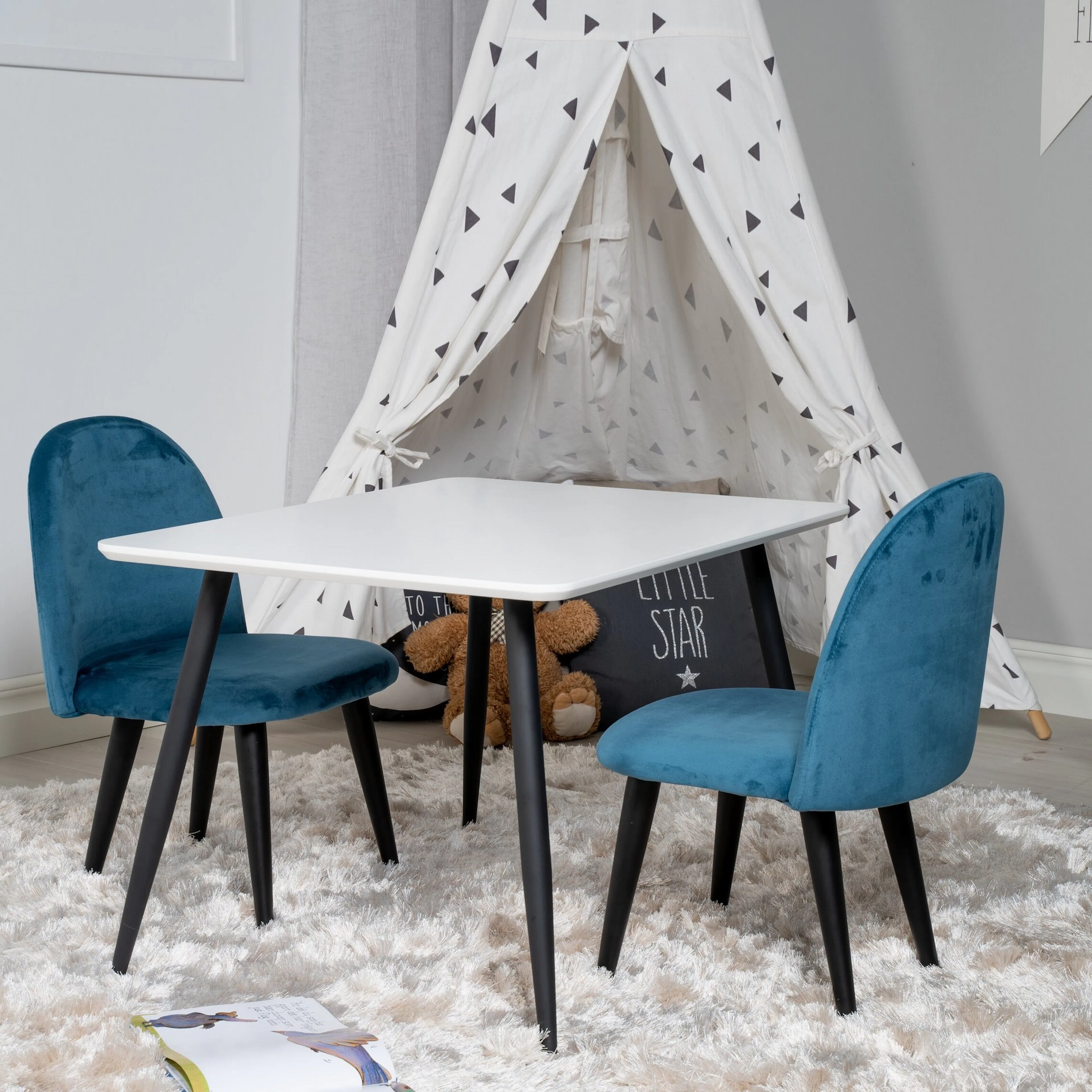 Polar Dining Table 80*60 XXS - White / Black +Velvet Dining Vit/Blå